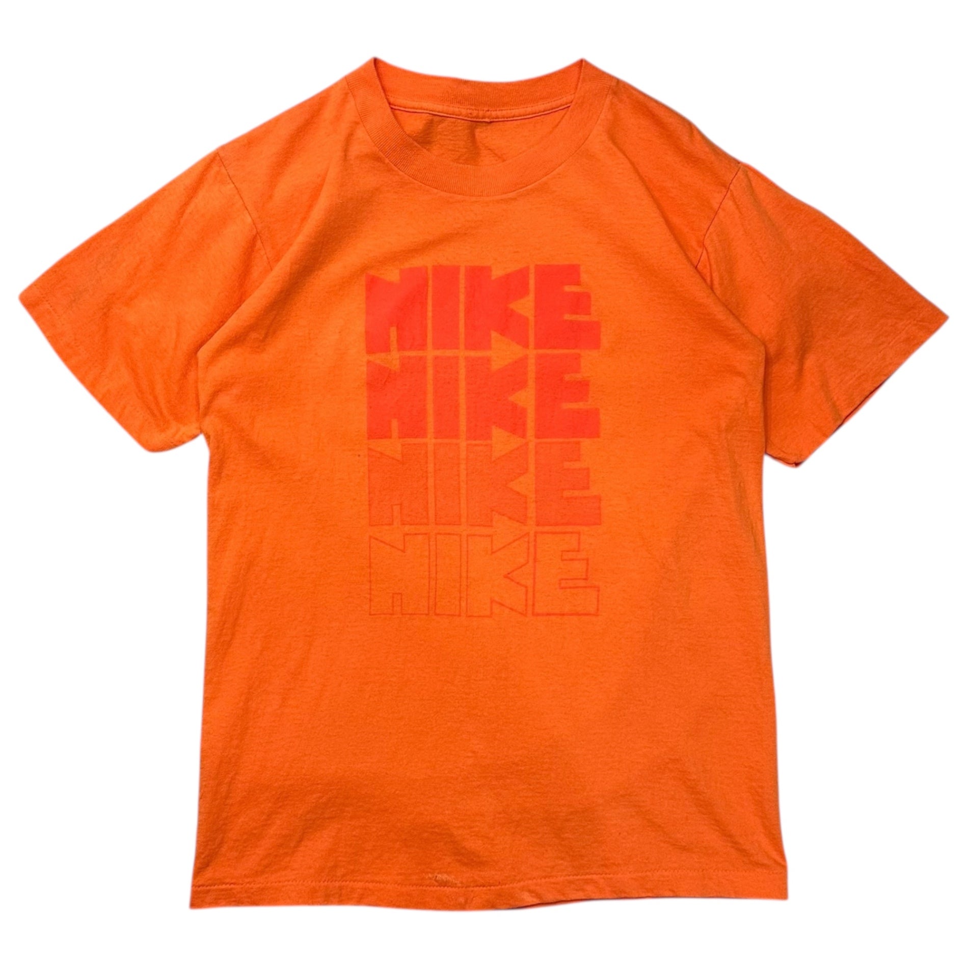 NIKE(ナイキ) 80's 4-row logo print T-shirt ゴツナイキ 4連 ロゴ プリント Tシャツ 表記無し(M程度) オレンジ 80年代 オリジナル ヴィンテージ