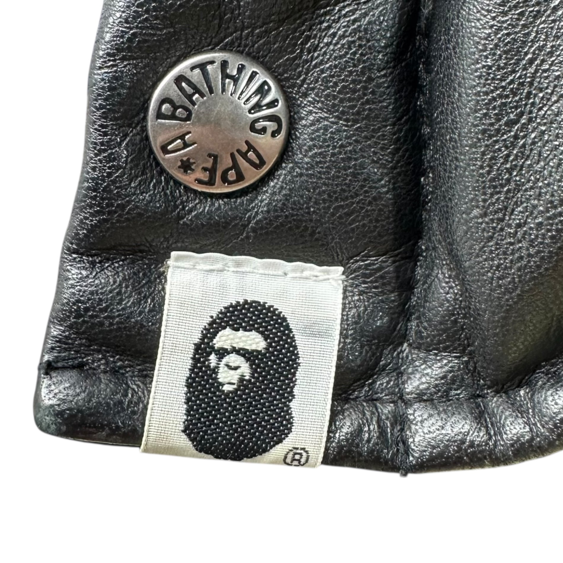 A BATHING APE(アベイシングエイプ) 00's Racoon Fur Embellished Cow Leather Down Jacket ラクーン ファー 装飾 カウレザー ダウン ジャケット S ブラック×ベージュ