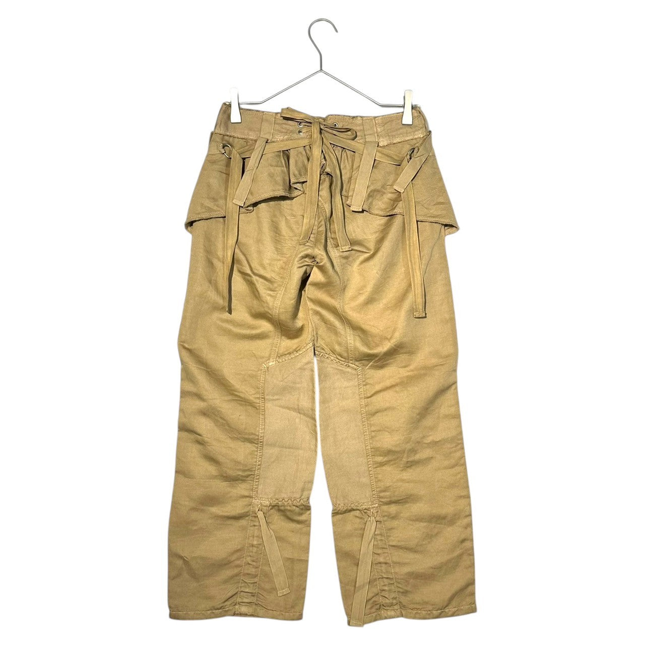 MARITHE FRANCOIS GIRBAUD(マリテフランソワジルボー) 00's Back Ruffle Lace-up C/L Gimmick Pant バック フリル レースアップ コットン リネン ギミック パンツ F5-2098 SS ベージュ Y2K