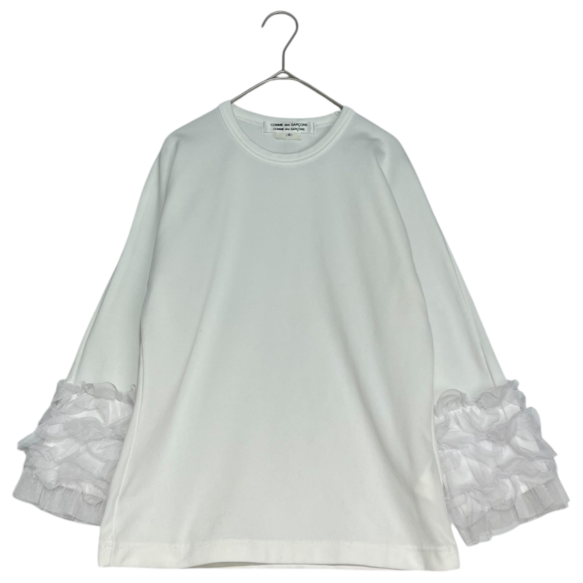 COMME des GARCONS COMME des GARCONS(コムデギャルソンコムデギャルソン) 08SS Polyester full-length sleeve lace decoration cut and sew ポリエステル 縮絨 袖レース 装飾 カットソー RA-T023 S ホワイト AD2007