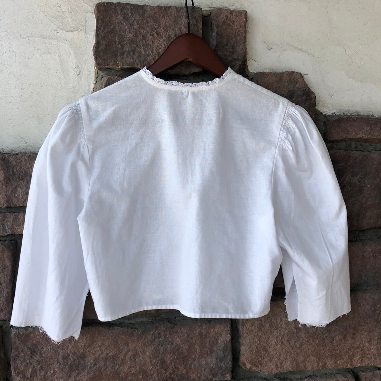 Euro Vintage(ヨーロッパヴィンテージ) 切りっぱなしBaumwollミニレースブラウス 40(Lサイズ程度) ホワイト