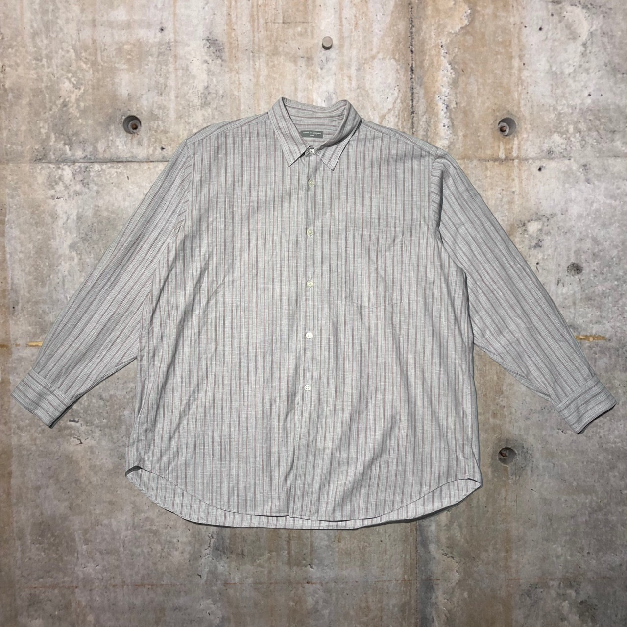 COMME des GARCONS HOMME(コムデギャルソンオム) 80~90'sコットンストライプシャツ 表記消え(XL程度) グレー 田中オム