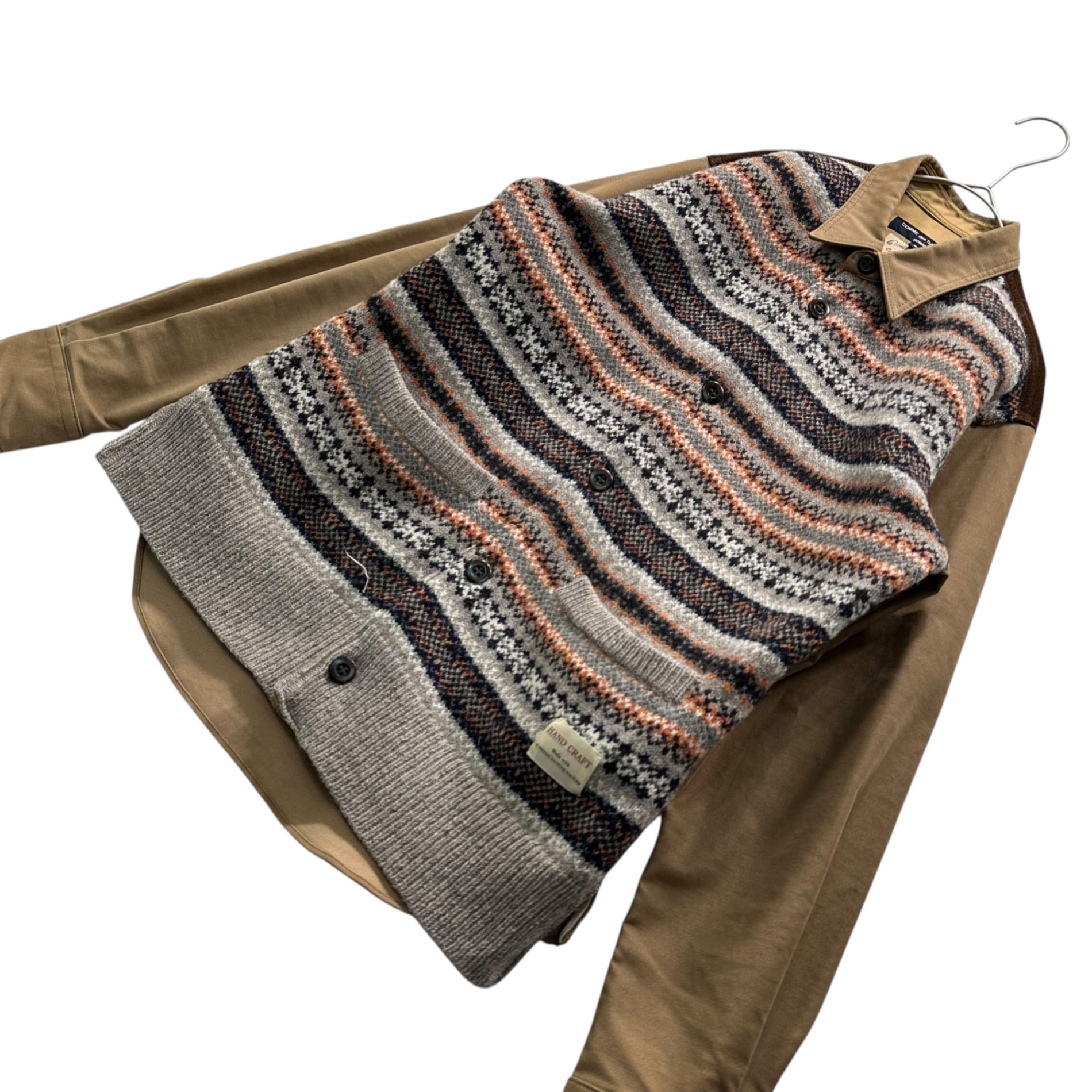 COMME des GARCONS HOMME(コムデギャルソンオム) 16AW gim Knit Corduroy Panel Work Shirt ニット コーデュロイ 切替 ワークシャツ HR-B047 S ベージュ×グレー×ブラウン AD2016