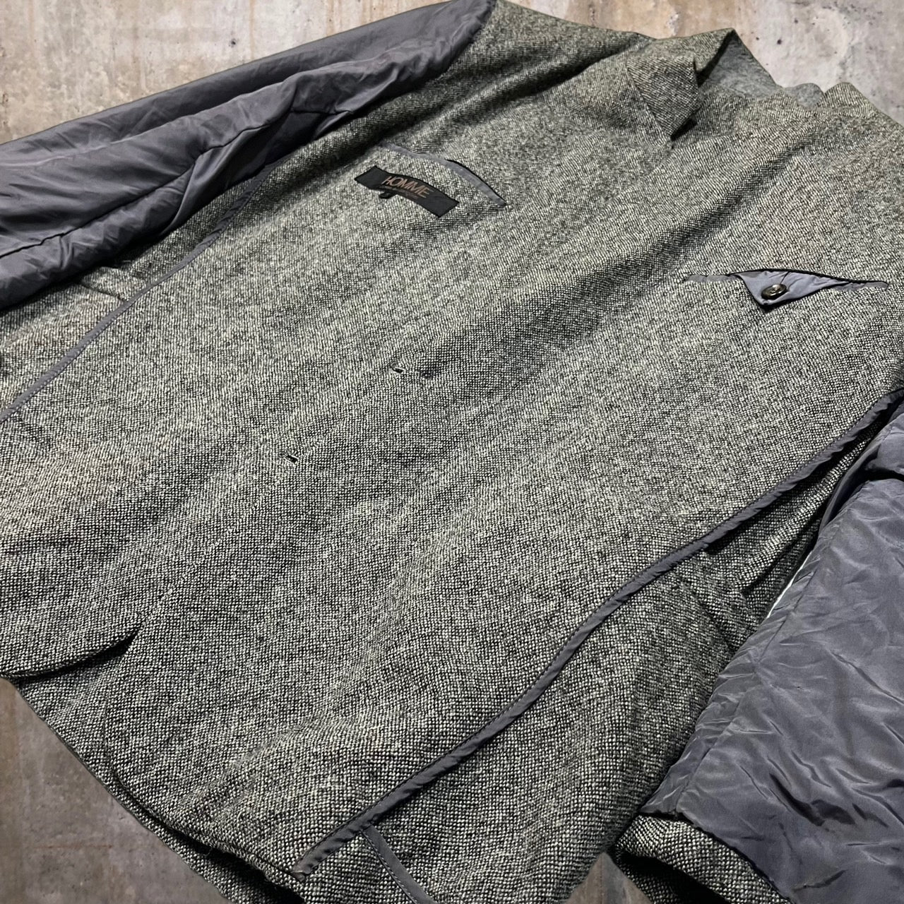 COMME des GARCONS HOMME(コムデギャルソンオム) 80'sウールテーラードジャケット HI-05017 S グレー インサイドアウト デカオム 川久保玲 本人期