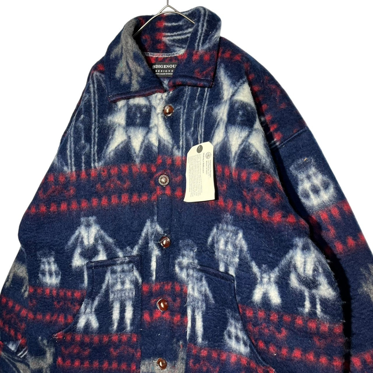 INDIGENOUS DESIGNS(インディアンデザインズ) Ecuadorian made Indian wool felt jacket エクアドル製 インディアン ウール フェルト ジャケット L ネイビー 環境保護 オーガニック サスティナブル
