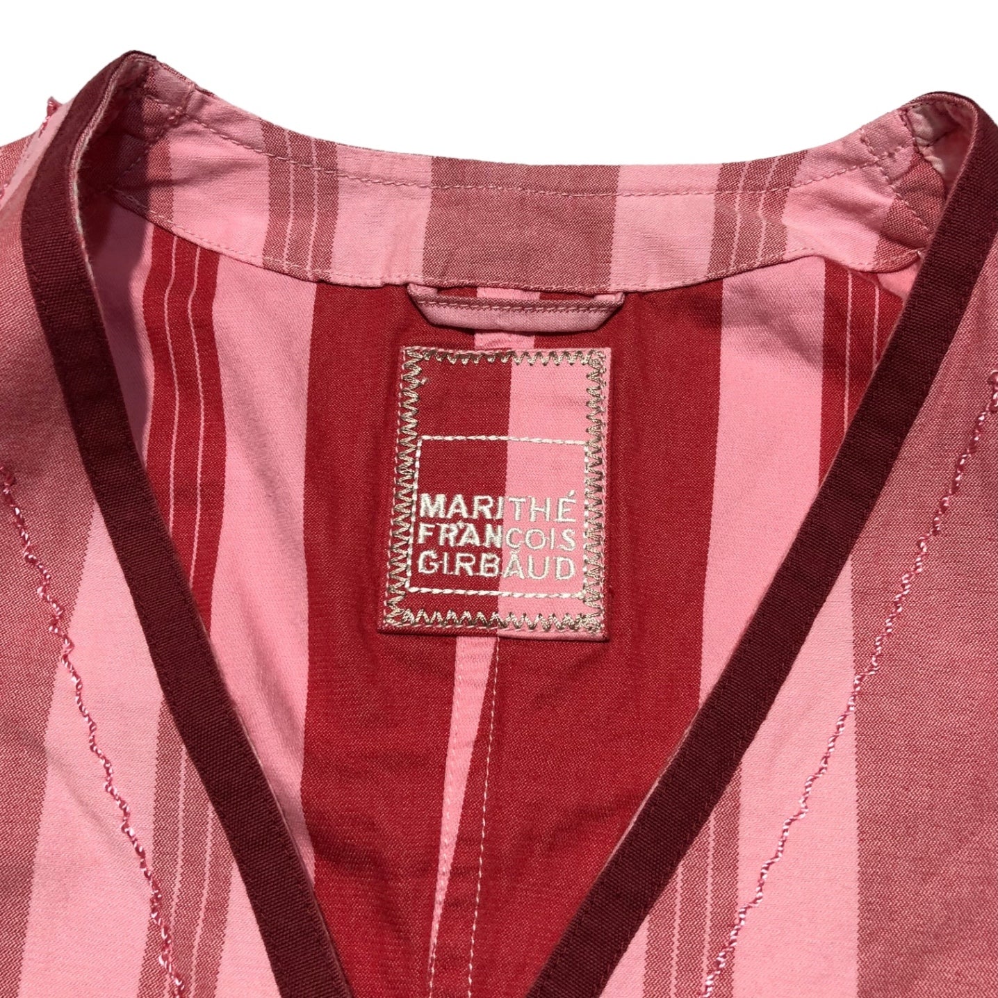MARITHE FRANCOIS GIRBAUD(マリテフランソワジルボー) 00's striped gilet ストライプ ジレ F6-4164 M ピンク×レッド Y2K ベスト ギミック
