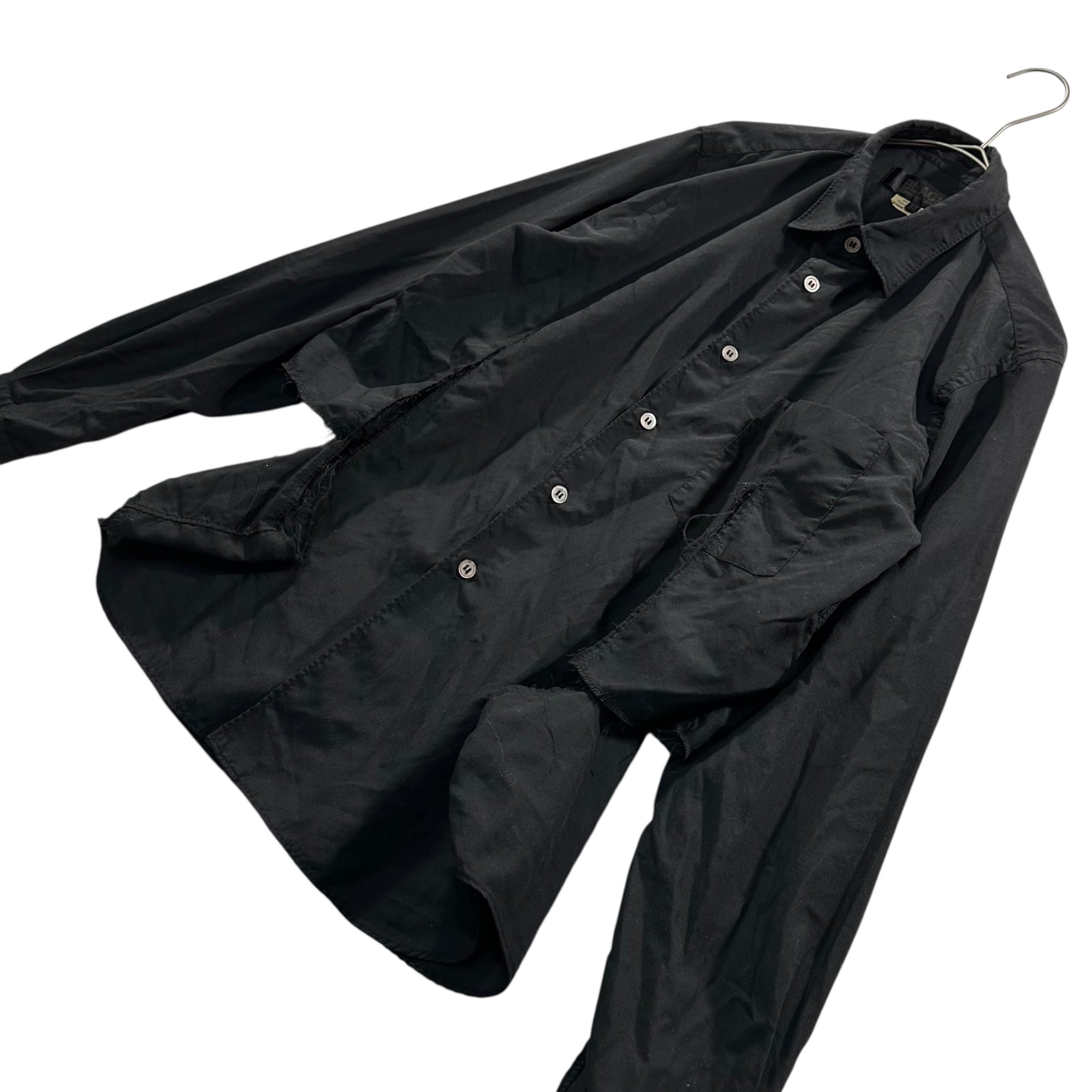 BLACK COMME des GARCONS(ブラックコムデギャルソン) 23SS Side-ripped Regular Collar L/S Shirt サイド 破れ加工 レギュラーカラー 長袖 シャツ 1K-B010 XS ブラック AD2022 ブラウス