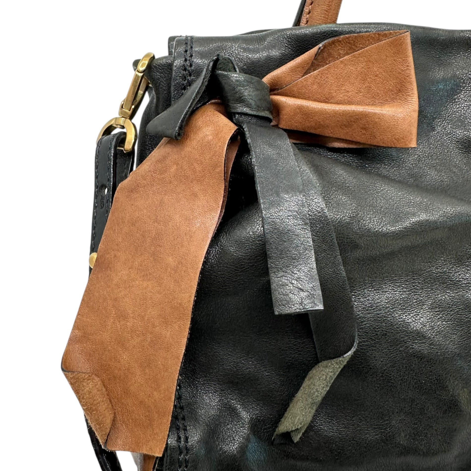 ANDREA MABIANI(アンドレアマビアーニ) 2WAY Leather Shoulder Bag リボン レザー ショルダー バッグ ブラック イタリア製