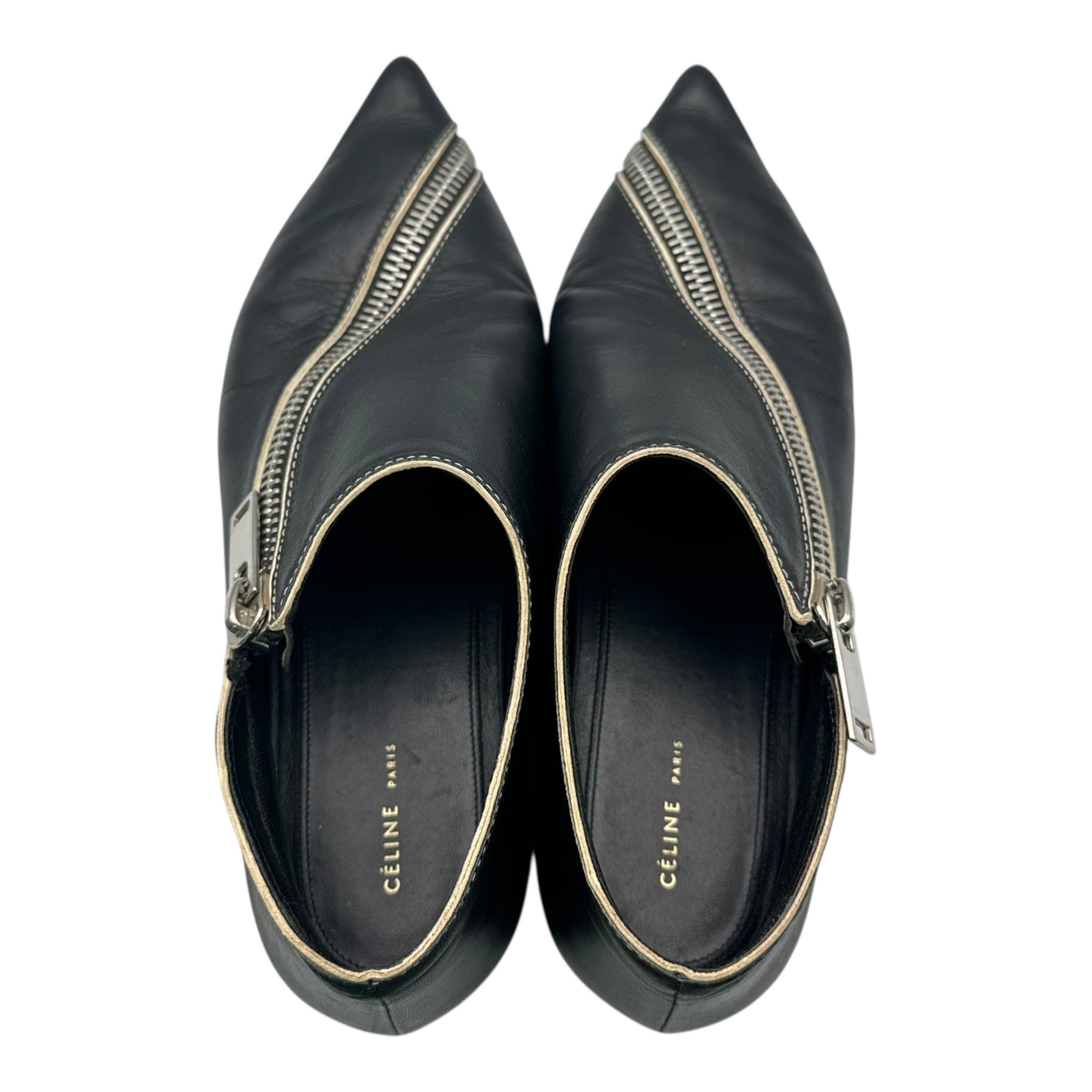 CELINE(セリーヌ) Phobe Philo Seasonal Diagonal Zip Pointed Toe Leather Shoes フィービー期 斜め ジップ ポインテッド トゥ レザー シューズ 表記消(23.5cm程度) ブラック