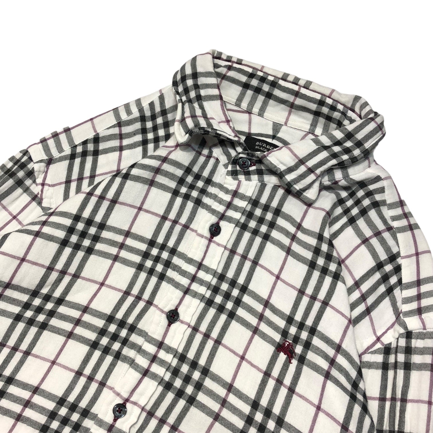 BURBERRY BLACK LABEL(バーバリーブラックレーベル) ロゴ 刺繍 タータン チェック コットン 長袖 シャツ BMW04-903-02 3(L程度) ホワイト