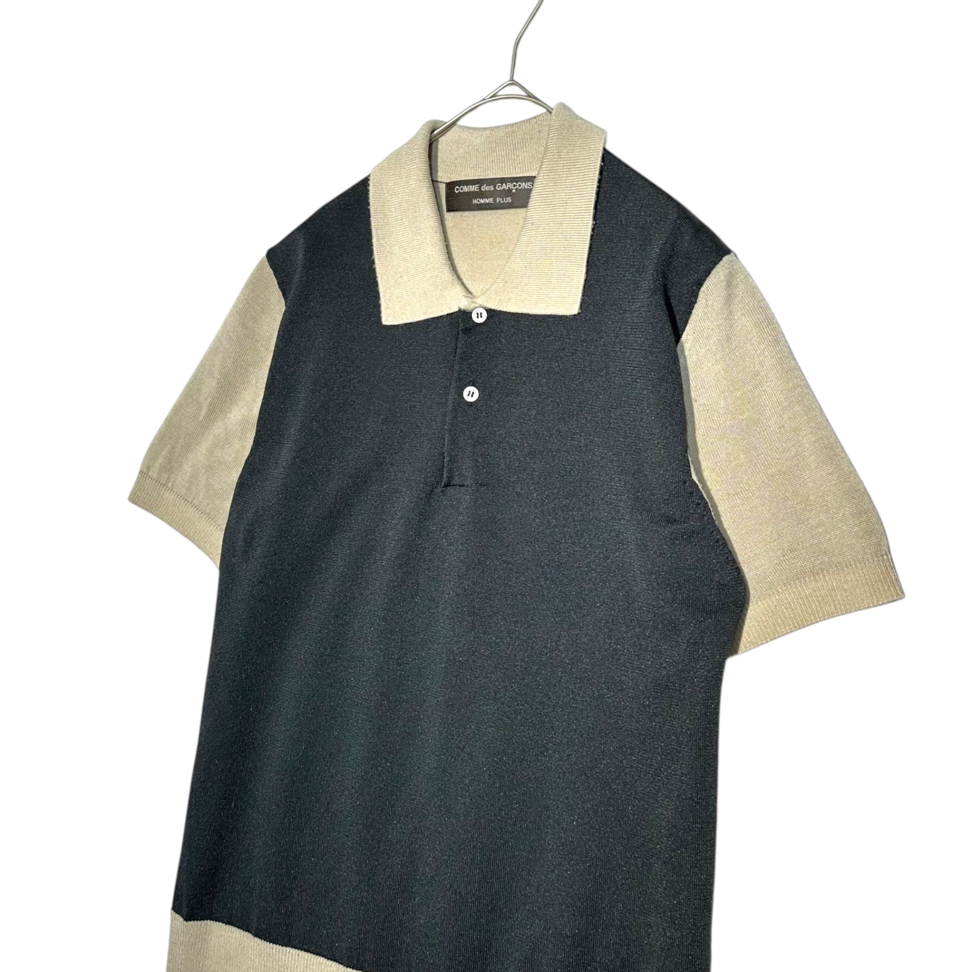 COMME des GARCONS HOMME PLUS(コムデギャルソンオムプリュス) 03SS "daytime evening期" Switching S/S knit polo shirt 切替 半袖 ニットポロシャツ PI-N029 表記消(M程度) ブラック×ベージュ 00's