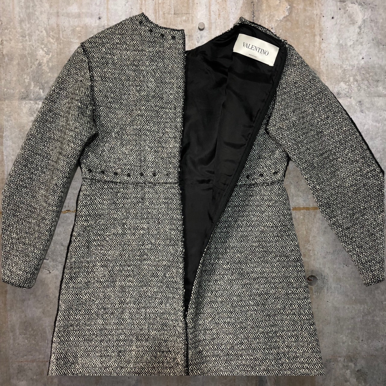 VALENTINO(ヴァレンティノ/ヴァレンチノ) スタッズツイードワンピース/長袖 LB3VA8X52NS 42(XLサイズ程度) グレー