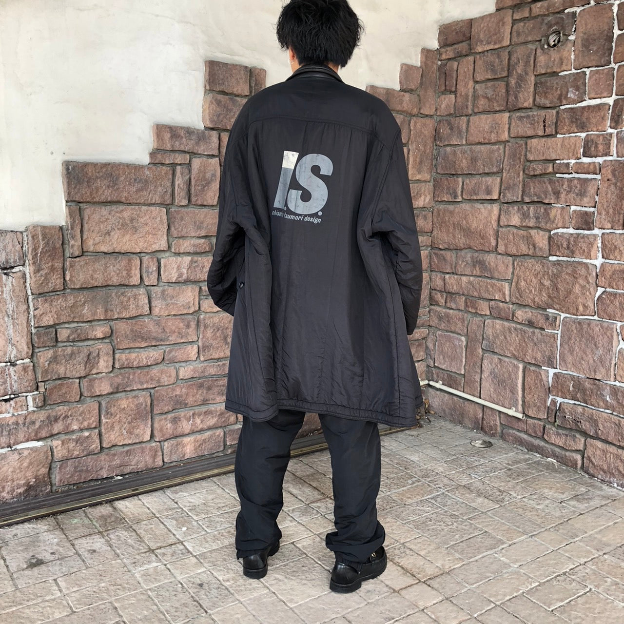 i.s. ISSEY MIYAKE(アイエスイッセイミヤケ) 88's ”is”logo reversible leather coat/リバーシブルレザーコート RQ63038 9(XLサイズ程度) ブラック IS TSUMORI CHISATO DESIGN