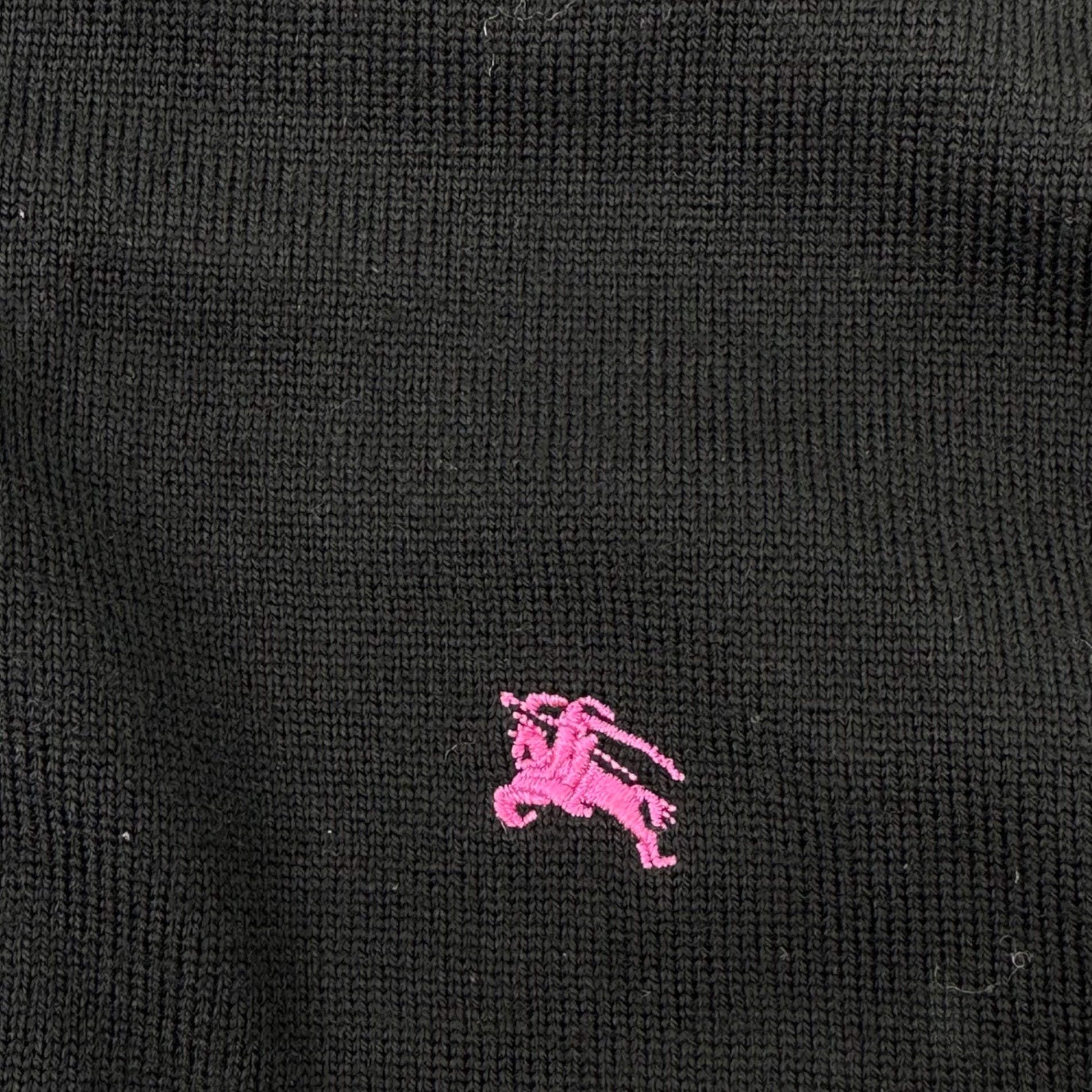 BURBERRY BLACK LABEL(バーバリーブラックレーベル) ホースロゴ刺繍 ヘンリーネック ウール ニット BMT73-305-09 2(M程度) ブラック×ピンク