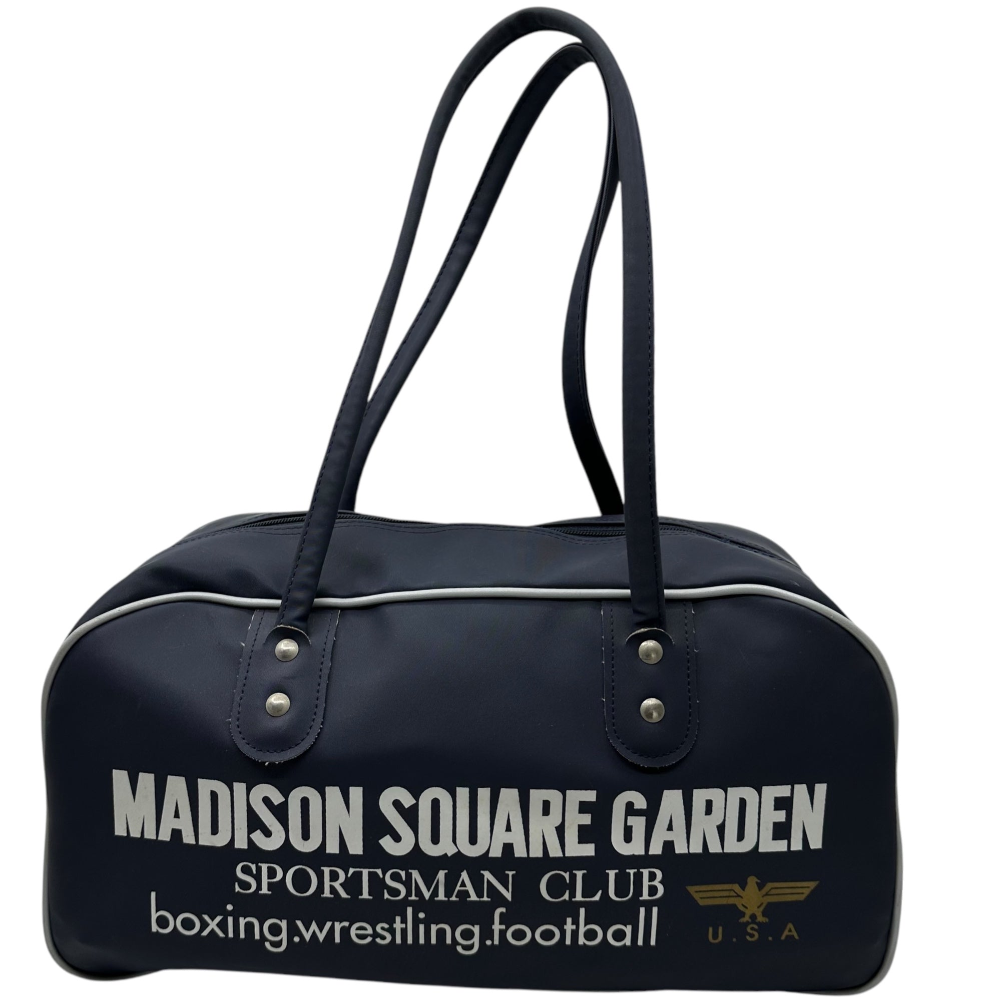 VINTAGE(ヴィンテージ) MADISON SQUARE GARDEN マディソン スクール バッグ foot ball 昭和レトロ ハンド ワンショルダー スポーツ ネイビー