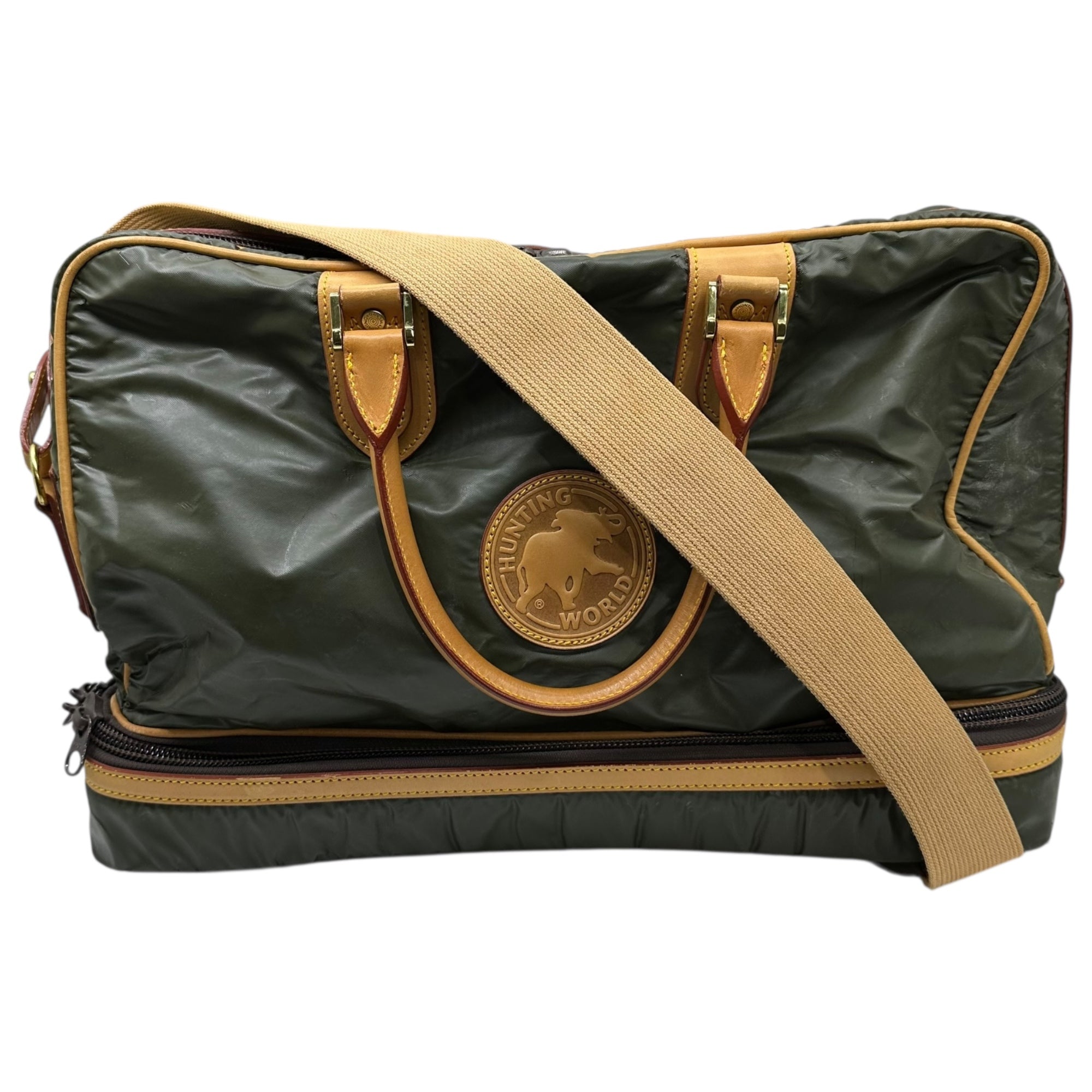 HUNTING WORLD(ハンティングワールド) 2WAY Batchu Cross Boston Bag 2WAY バチュークロス ゴルフ ボストン バッグ オリーブ×ベージュ レザー ショルダー