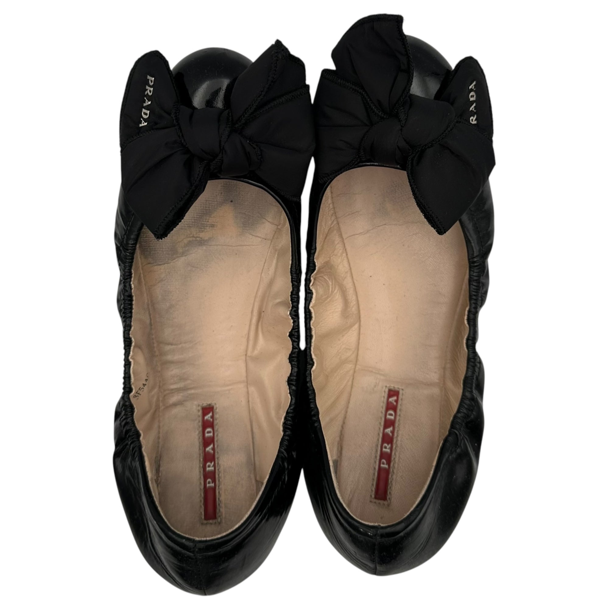 PRADA(プラダ) Bow Patent Leather Ballet Flats リボン パテントレザー バレエシューズ 3F455 38(24cm程度) ブラック