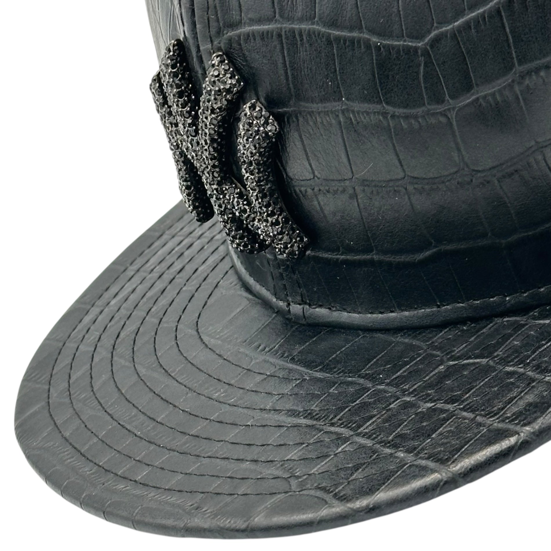 Swarovski(R) Elements × New Era(スワロフスキー エレメンツ × ニューエラ) Crocodile-embossed All-Leather New York Yankees Cap クロコ型押し オールレザー ニューヨークヤンキース キャップ ブラック 限定品