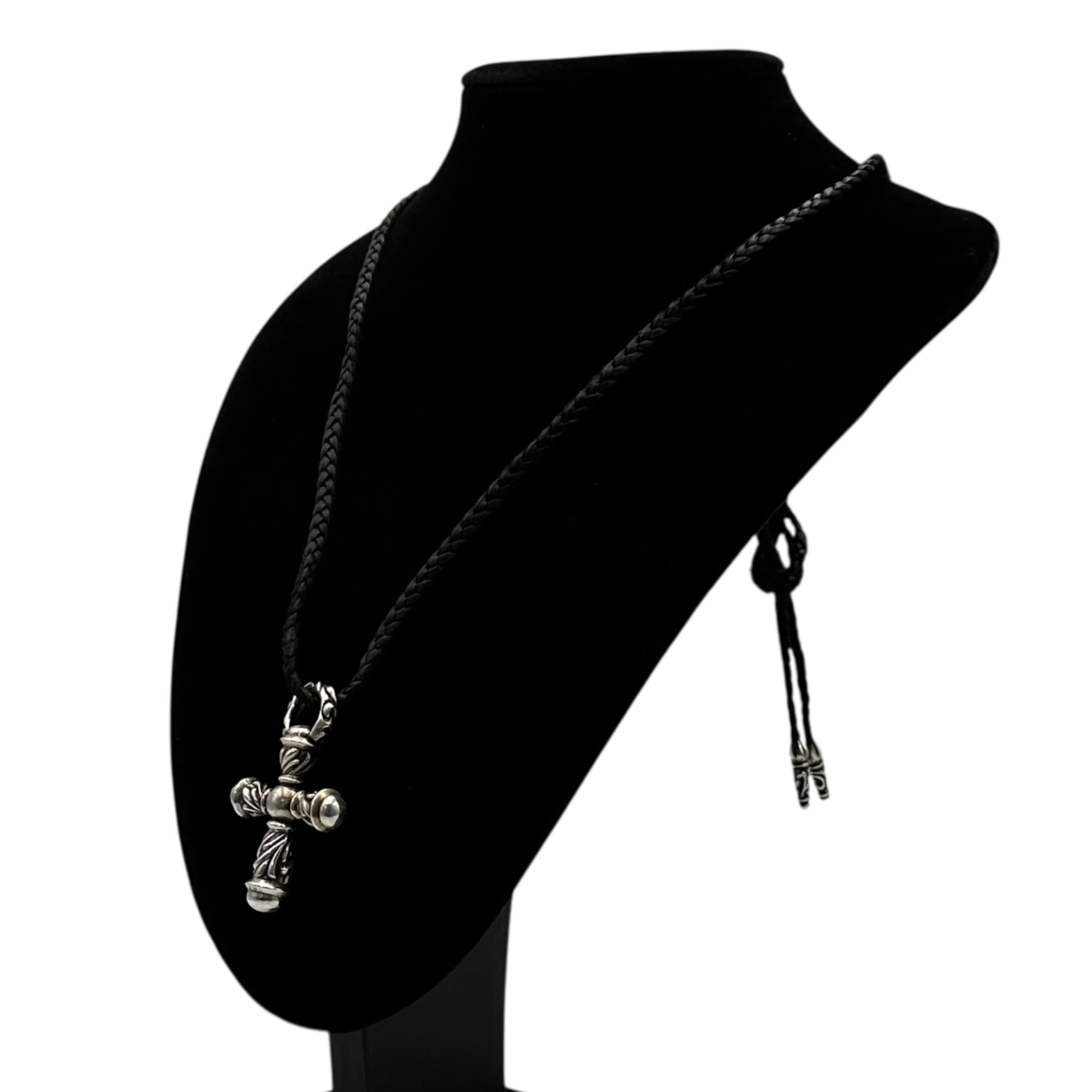 CHROME HEARTS(クロムハーツ) CAMPANA CROSS SML & LEATHER BRAID SCROLL カンパナ クロス スモール & レザー ブレイド スクロール ネックレス シルバー