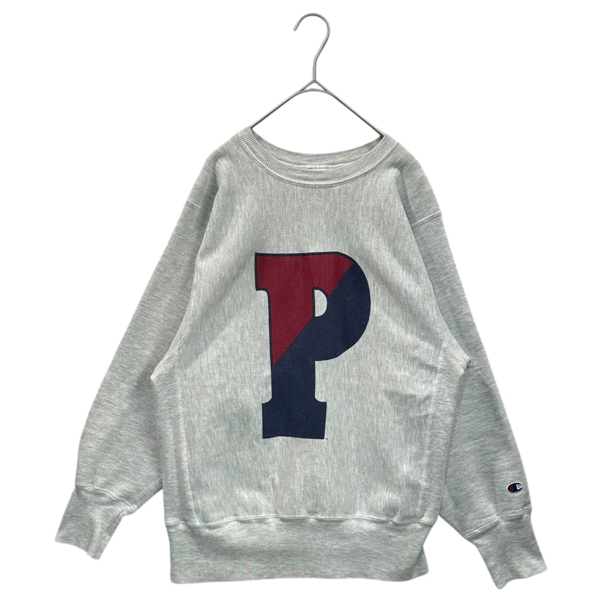 Champion(チャンピオン) 90's ”penn state university” Reverse Weave SWEATSHIRT ペンシルベニア州立大学 リバースウィーブ P プリント スウェット M ライトグレー 90年代 ヴィンテージ 染み込み