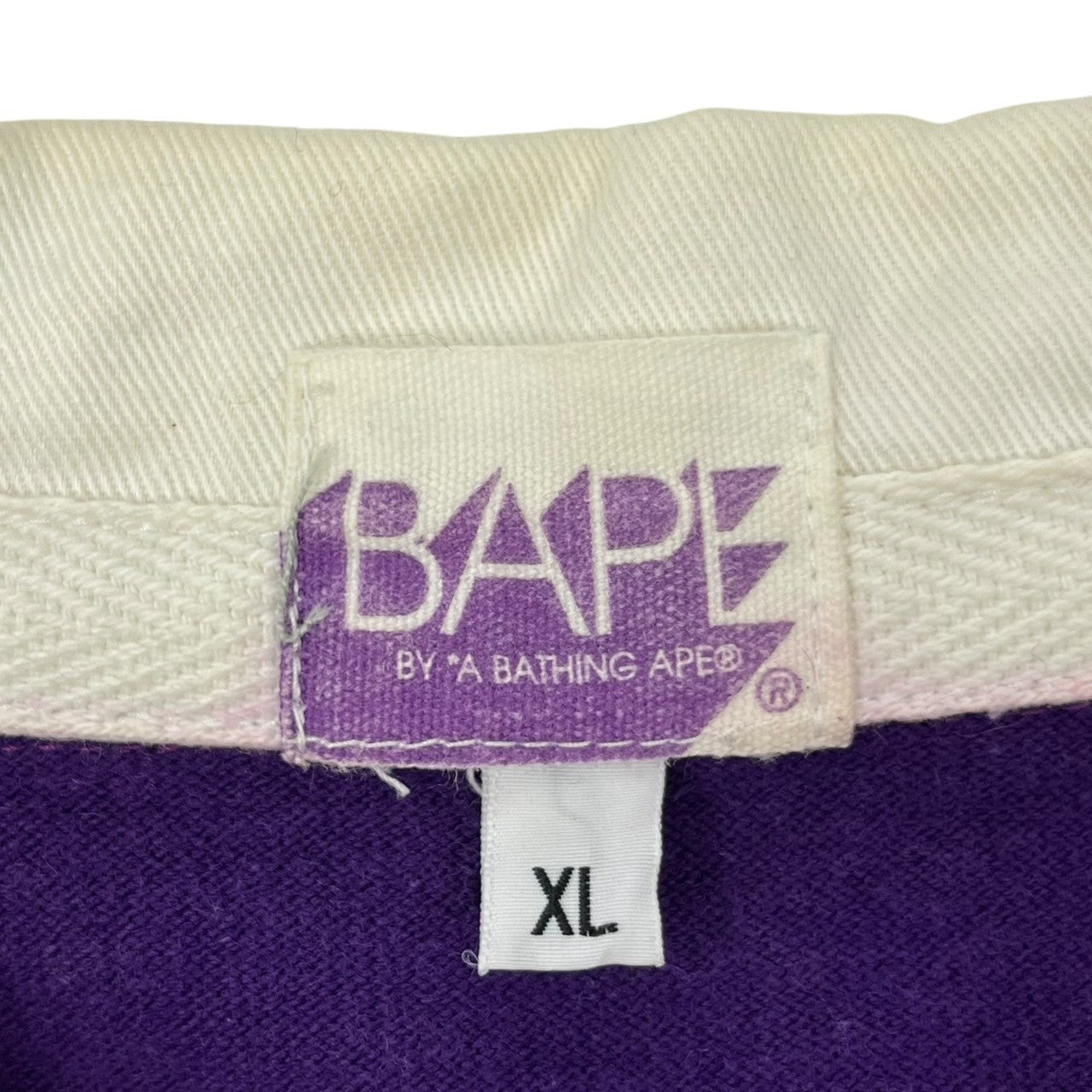 BAPE BY A BATHING APE(ベイプ バイ ア ベイシングエイプ) 00's One point logo border long sleeve rugby shirt ワンポイント ロゴ ボーダー 長袖 ラグビーシャツ ラガーシャツ 猿 XL パープル