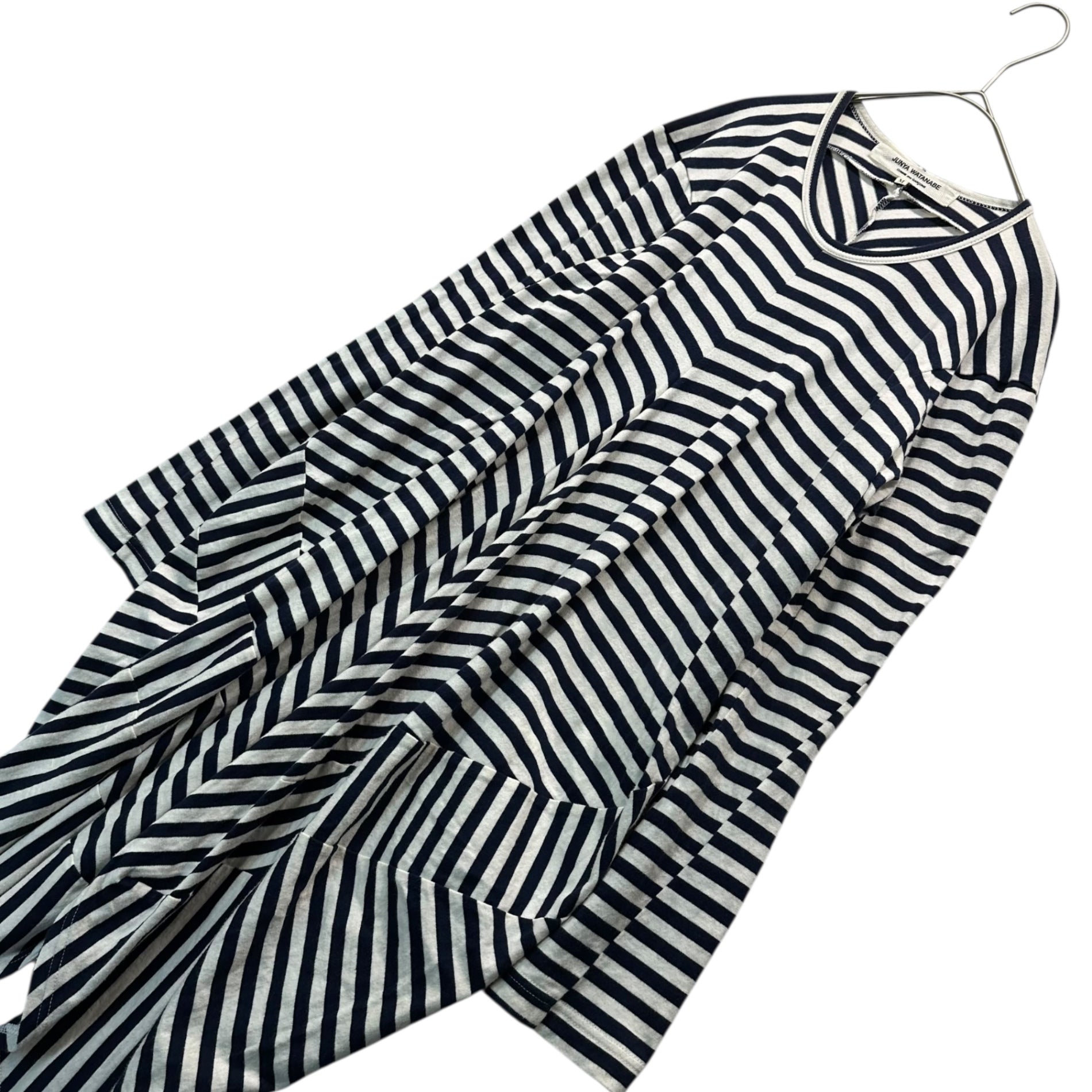 COMME des GARCONS JUNYA WATANABE(コムデギャルソンジュンヤワタナベ) 11SS Deformed border cut and sew dress 変形 ボーダー カットソー ワンピース JG-T003 M ホワイト×ネイビー AD2010