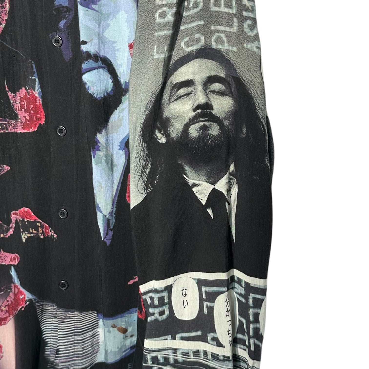 BLACK Scandal Yohji Yamamoto(ブラックスキャンダルヨウジヤマモト) 18AW "嫌われて醜悪中年" Asymmetric collar print blous アシンメトリー 襟 プリント ロング シャツ HV-B55-824 2 ブラック OU-テンセル I-アシメ衿プリント-B・ミックス