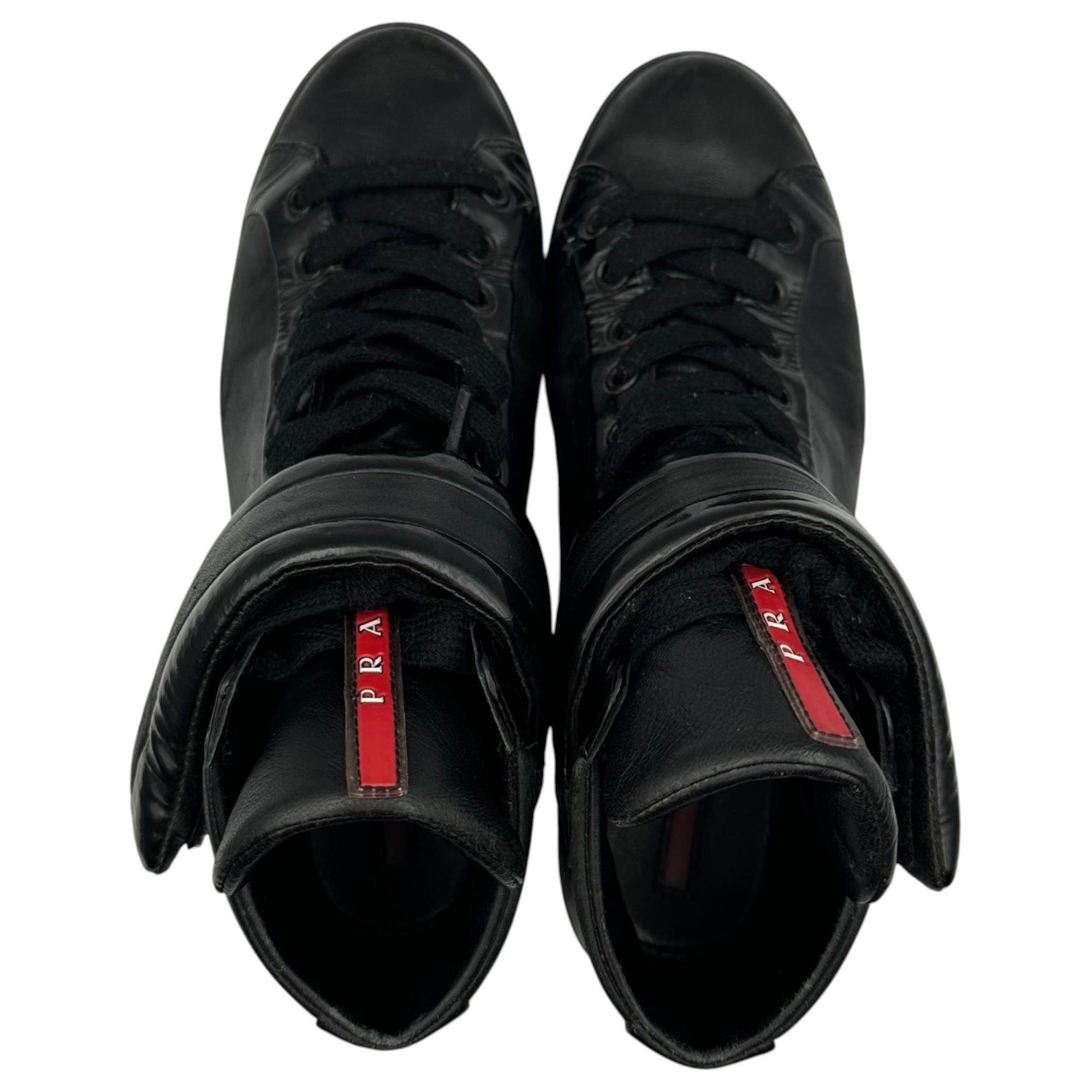 PRADA SPORT(プラダスポーツ) High-Top Leather Sneakers ベルクロ ハイカット レザー スニーカー 3T 5466 38 1/2(25cm程度) ブラック