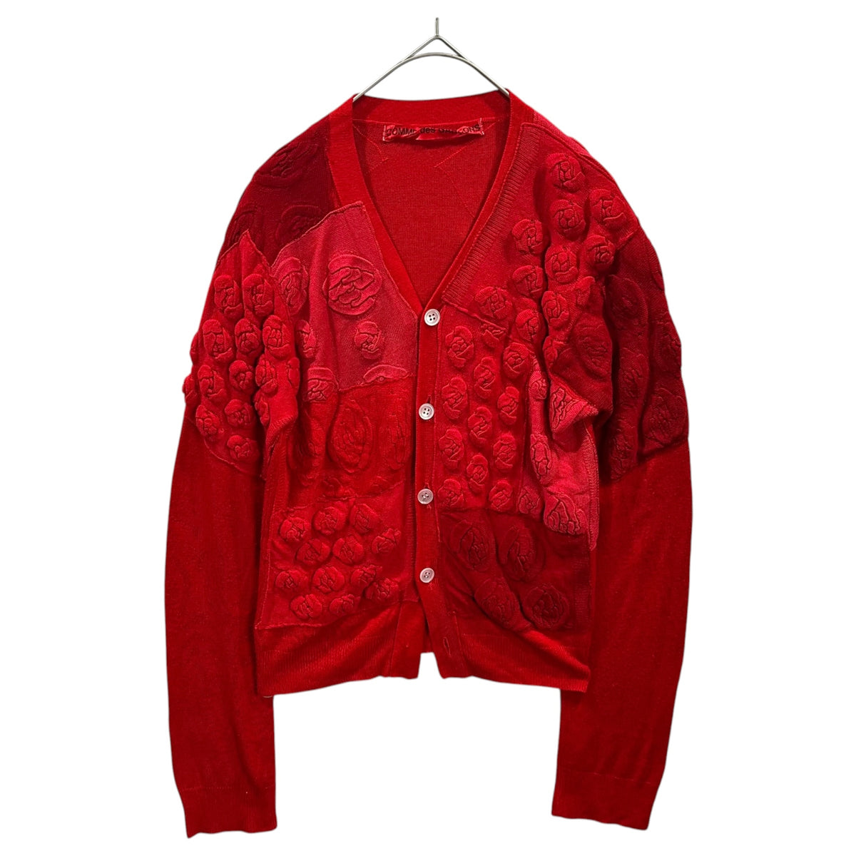 COMME des GARCONS(コムデギャルソン) 1999AW Yarn-Dyed Floral-Patterned Knit Cardigan 製品染め 花形織り ニット カーディガン GN-100070 FREE レッド AD1999 90s アーカイブ