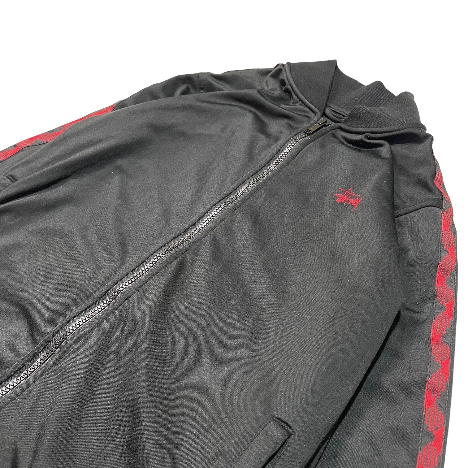 STUSSY(ステューシー) 00's logo track blouson ロゴ刺繍 トラックジャケット ブルゾン ジャージ M ブラック×レッド Y2K OLD STUSSY