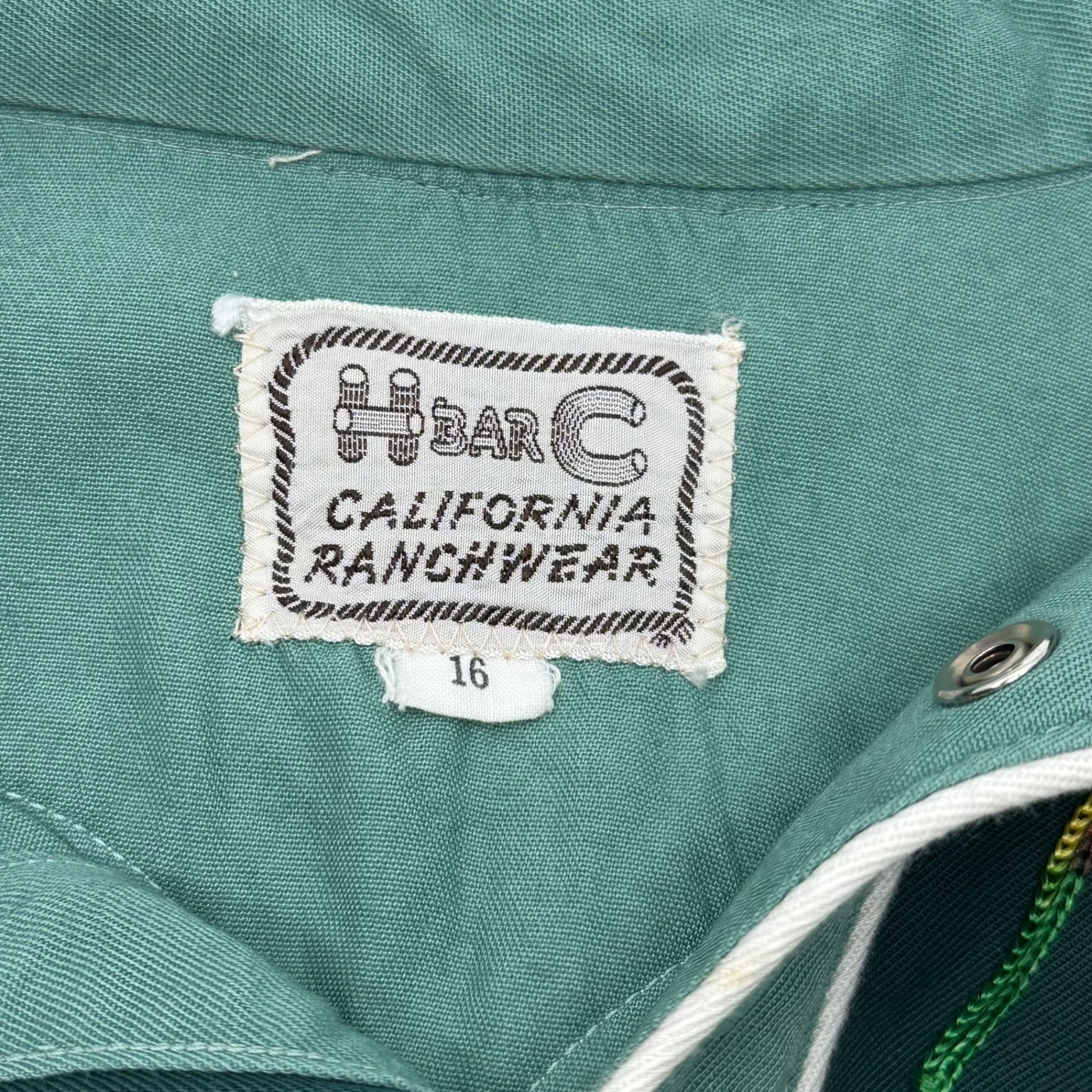 H BAR C(エイチバーシー) 50's~60's Flower Embroidery Western Shirt フラワー 刺繍 長袖 ウエスタン シャツ 16 ライトグリーン 50年代~60年代 ヴィンテージ 古着