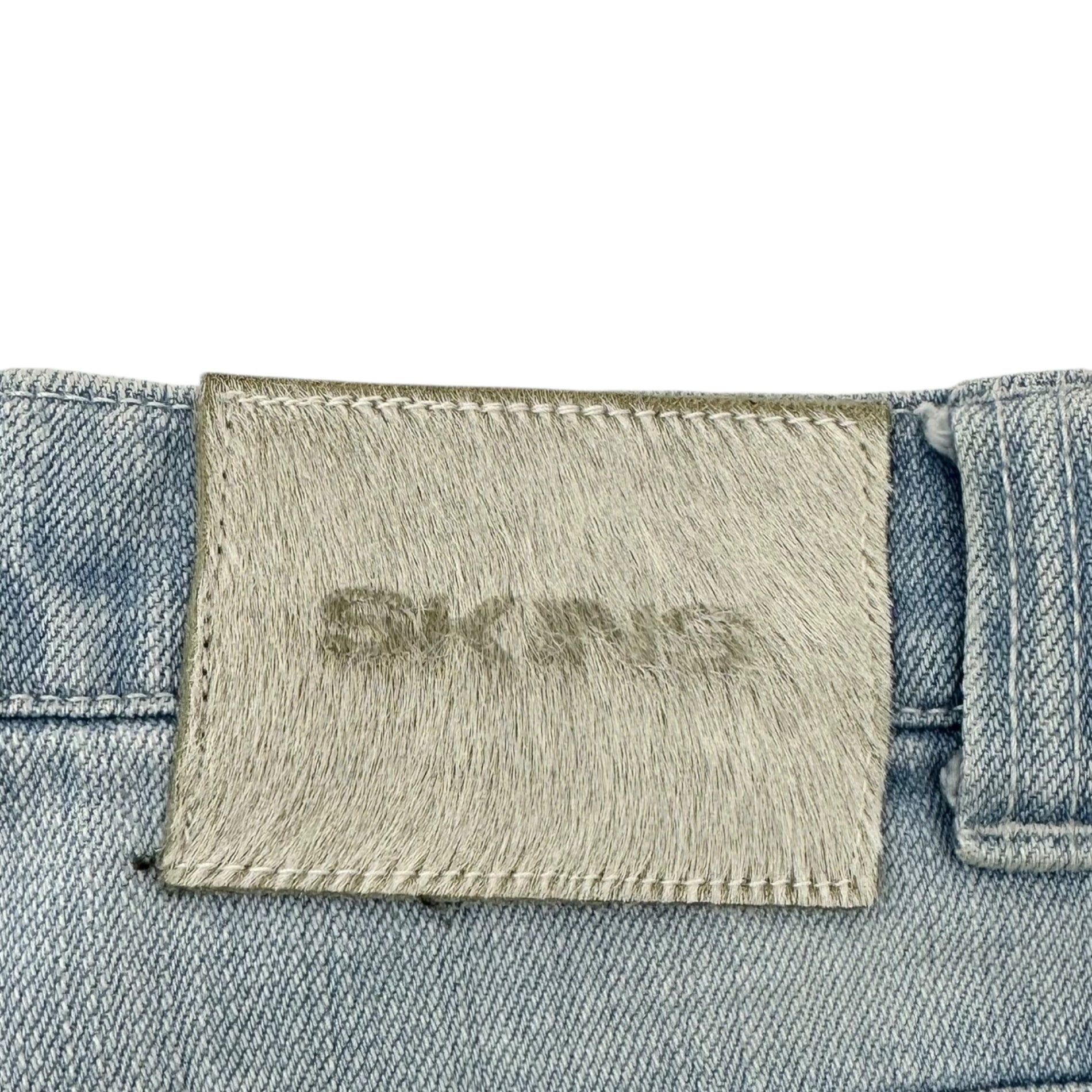 SKINS(スキンズ) Painted Flared Denim Pants ペンキ ダメージ 加工 フレア デニム パンツ 2(M程度) ライトインディゴ 日本製