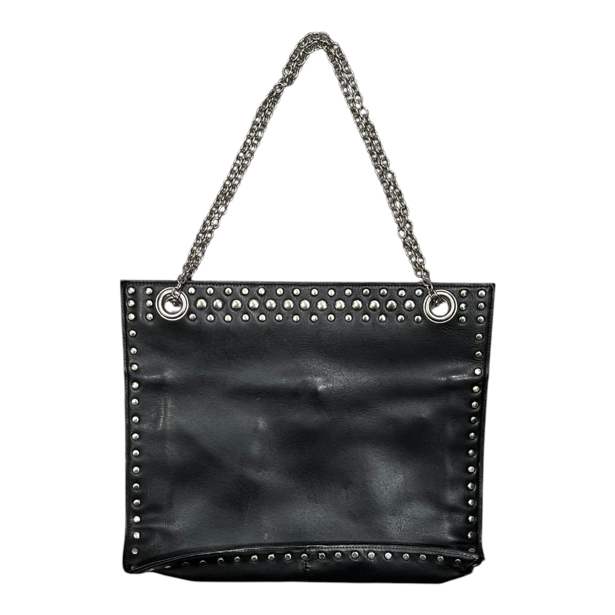 Y's(ワイズ) Leather Stud Double-Chain Shoulder Bag レザー スタッズ ダブル チェーン ショルダーバッグ YR-121-771 ブラック