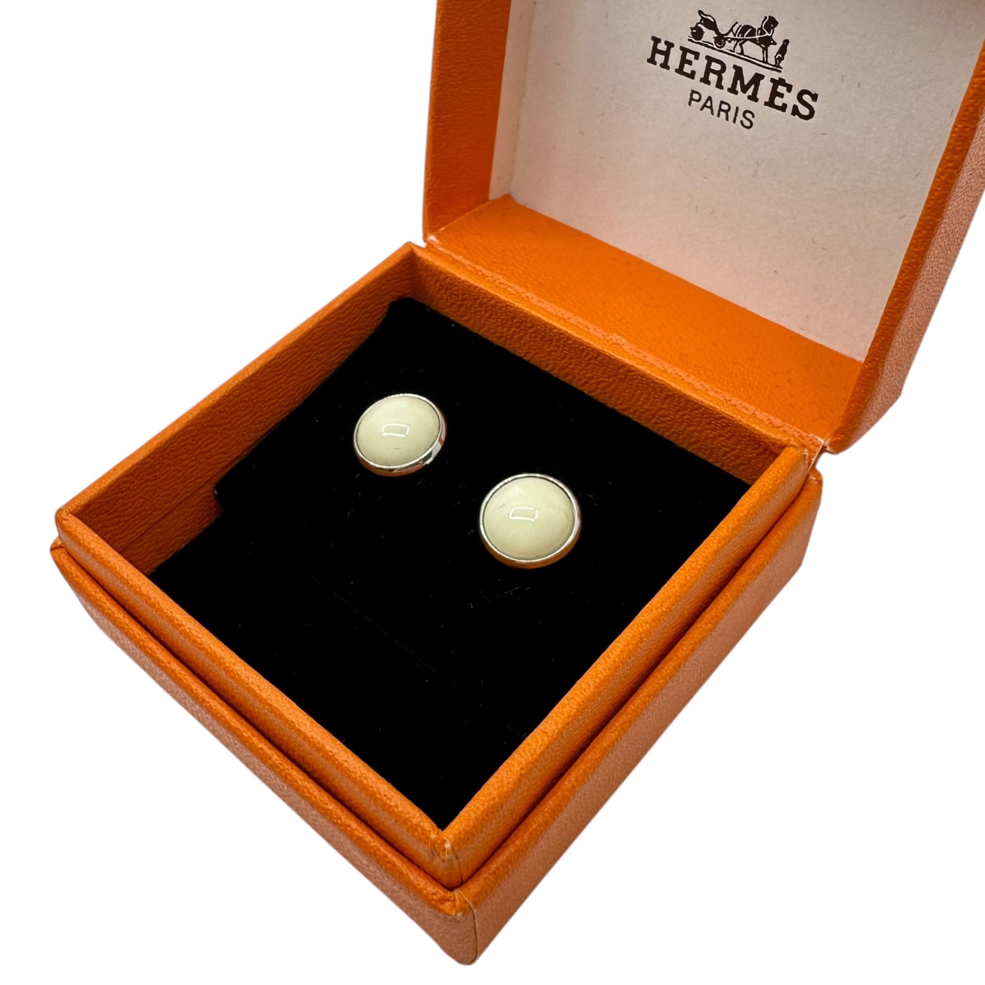 HERMES(エルメス) Eclipse Pierced Earrings エクリプス ピアス 両耳 シルバー×ホワイト 箱付