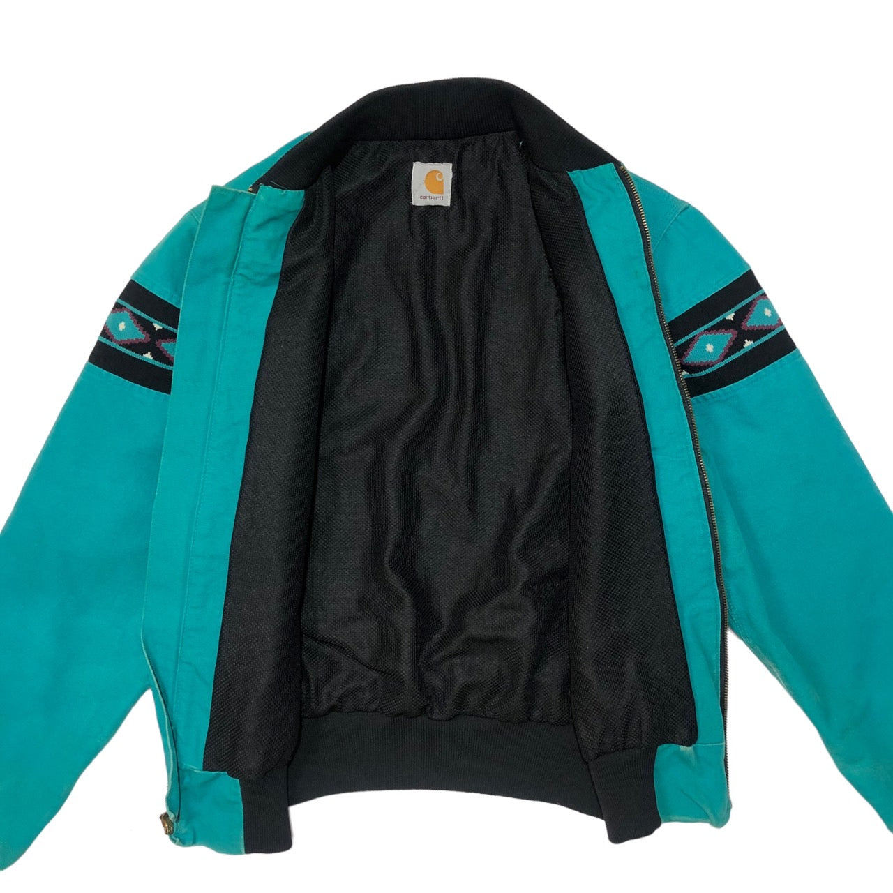 carhartt(カーハート) 80'sヴィンテージダック地ネイティブ柄ブルゾン/ジャケット 表記無し(Lサイズ程度) ターコイズブルー/グリーン 80年代 稀少カラー