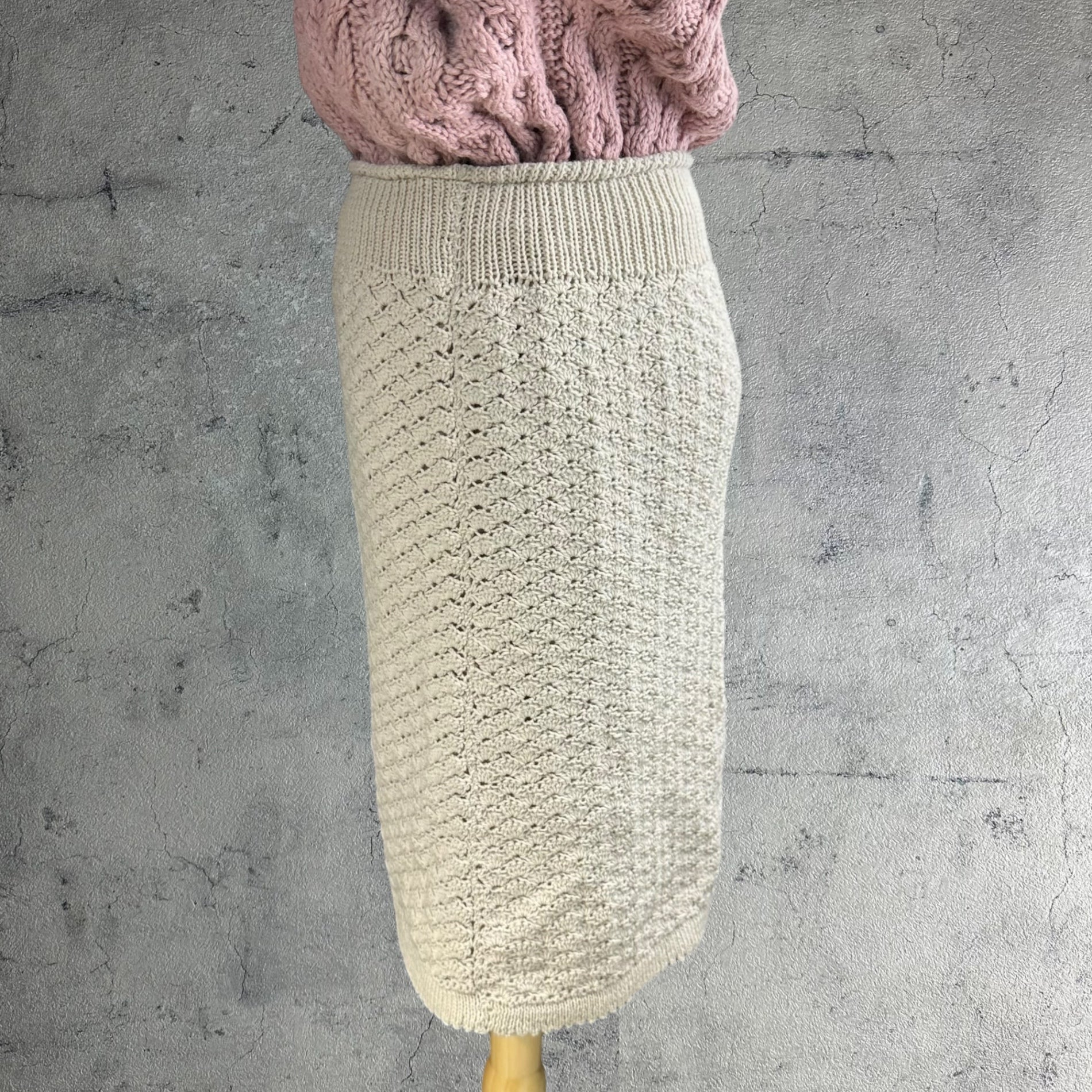 Euro vintage(ヨーロッパヴィンテージ) 70's Mont Blanc_ami ami lace knit skirt ニットレース編みスカート 表記無し(Mサイズ程度) ベージュ / 後見頃裾に汚れ有