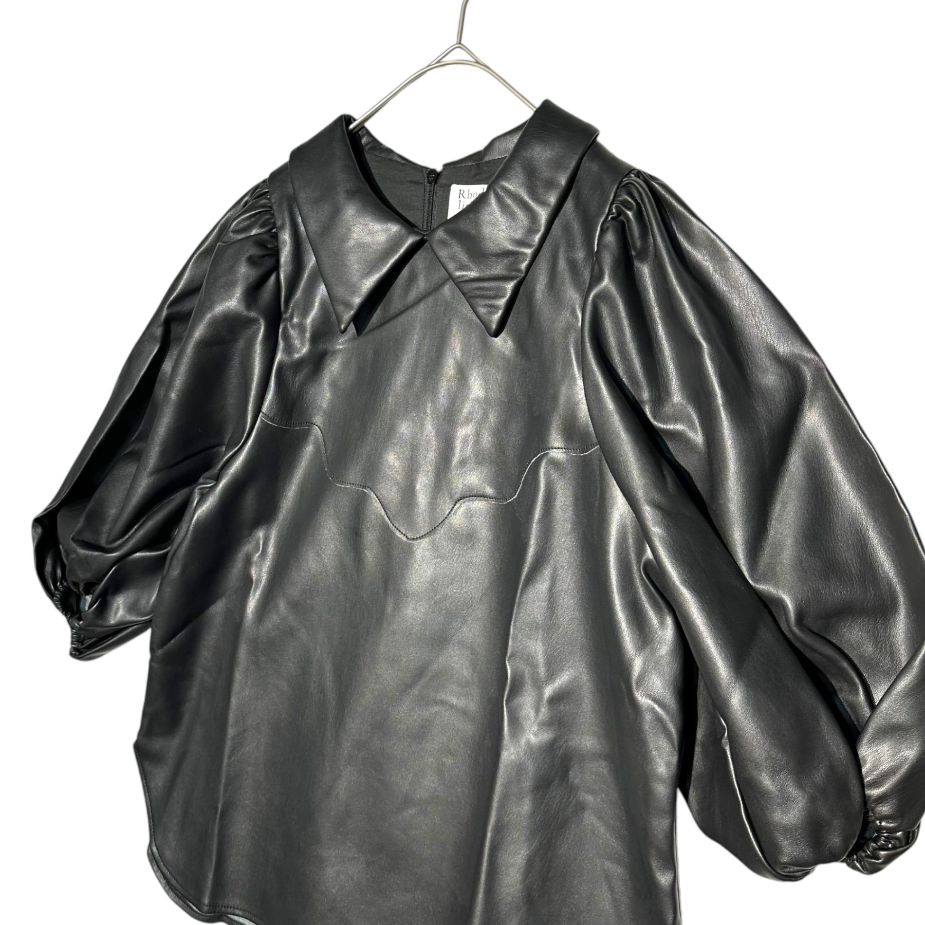RhodolirioN(ロドリリオン) 22AW Puff Sleeve Shirt - Synthetic Leather パフスリーブ シャツ ブラウス シンセティック レザー LN868 1 ブラック