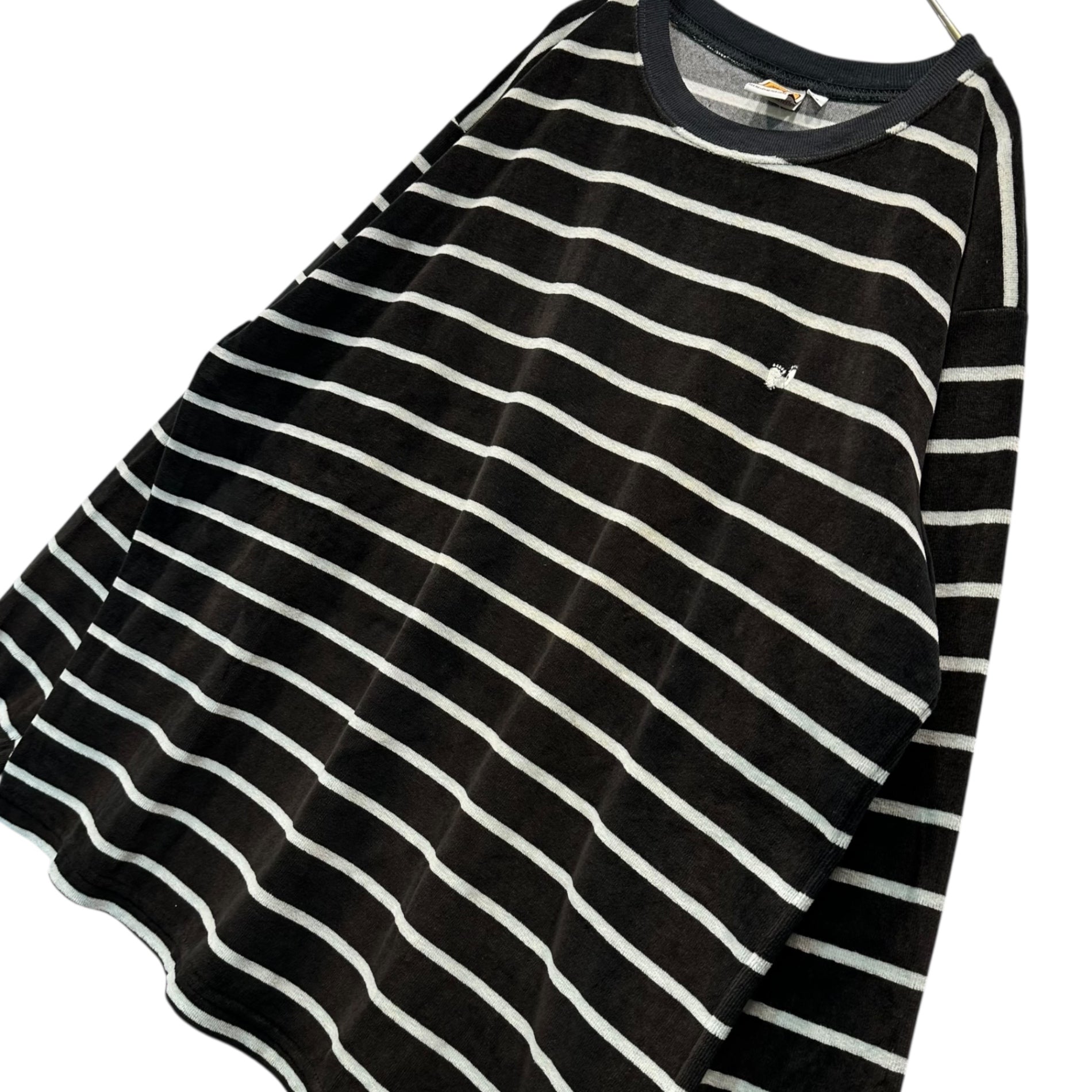 HANG TEN HANGTEN(ハンテン) 90's Vintage Velour Border L/S Tee ヴィンテージ ベロア ボーダー カットソー M ブラック×ホワイト 90年代 長袖 Tシャツ スウェット