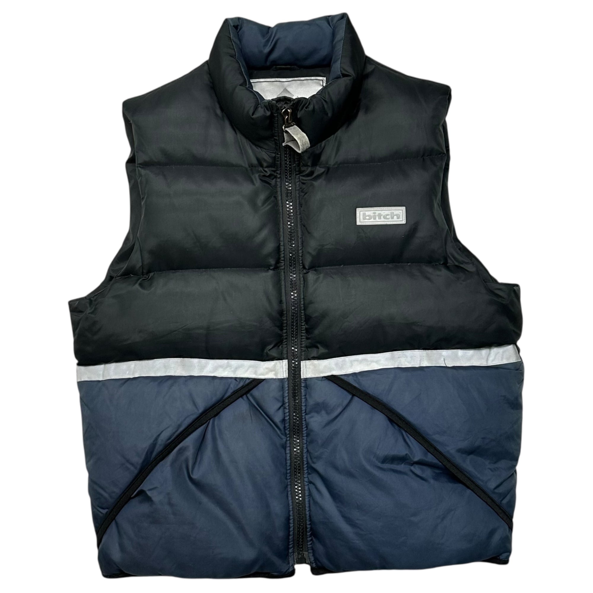 bitch skateboards(ビッチ スケートボーダーズ) 90’s Reflector Line Down Vest 90年代 リフレクター ライン ダウン ベスト M ブラック×ネイビー×シルバー