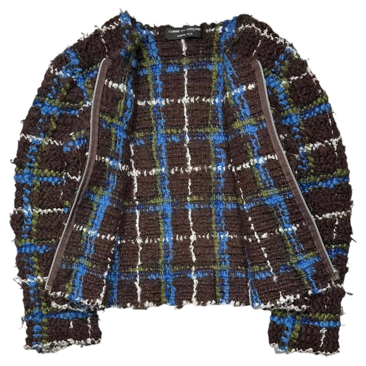 COMME des GARCONS HOMME PLUS(コムデギャルソンオムプリュス) 2004AW ”Lost Englishman” Checked Chunky-Gauge Wool Zip Knit Cardigan チェック ローゲージ ウール ジップ ニット カーディガン 表記無(M程度) ブラウン×ブルー×グリーン