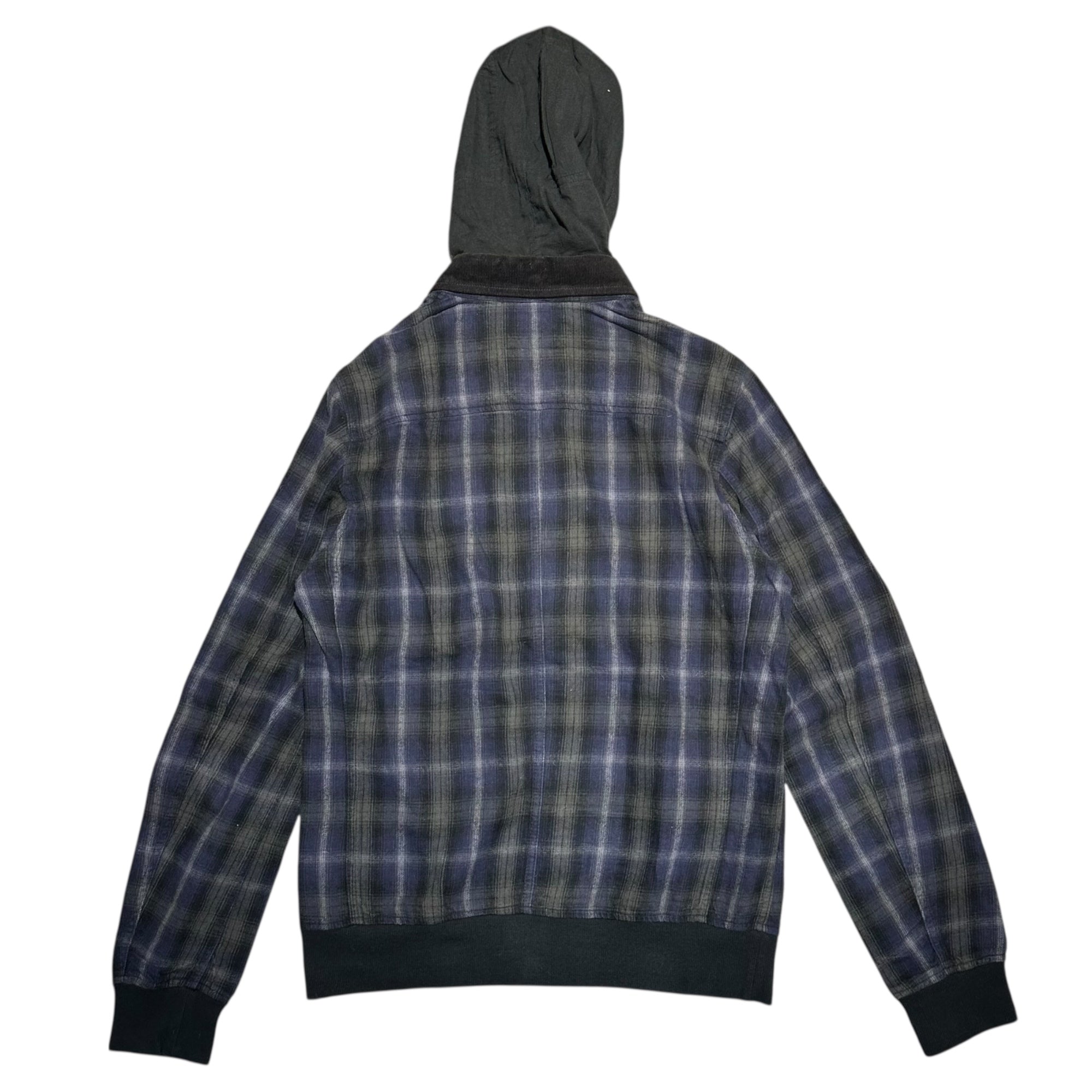 MARITHE FRANCOIS GIRBAUD(マリテフランソワジルボー) 00's Hooded Ombre Check Shirt フーデッド オンブレ チェック シャツ M7-4663 M ネイビー×ブラック Y2K ジャケット
