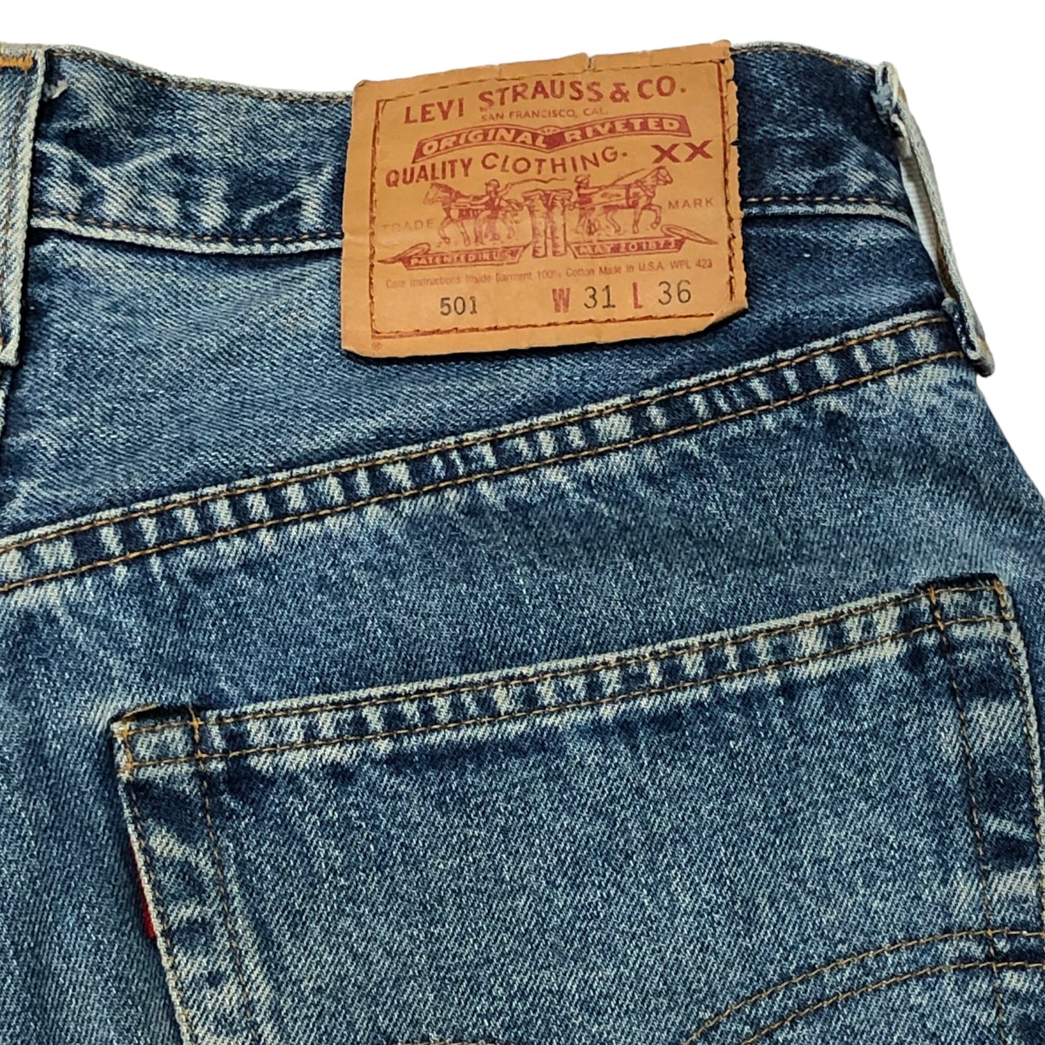 Levi's(リーバイス) 90's 501 straight denim pants ヴィンテージ セルビッチ ストレート デニム パンツ ジーンズ 555-0294 W31 インディゴ USA製 裏ボタン555 バレンシア工場 赤耳