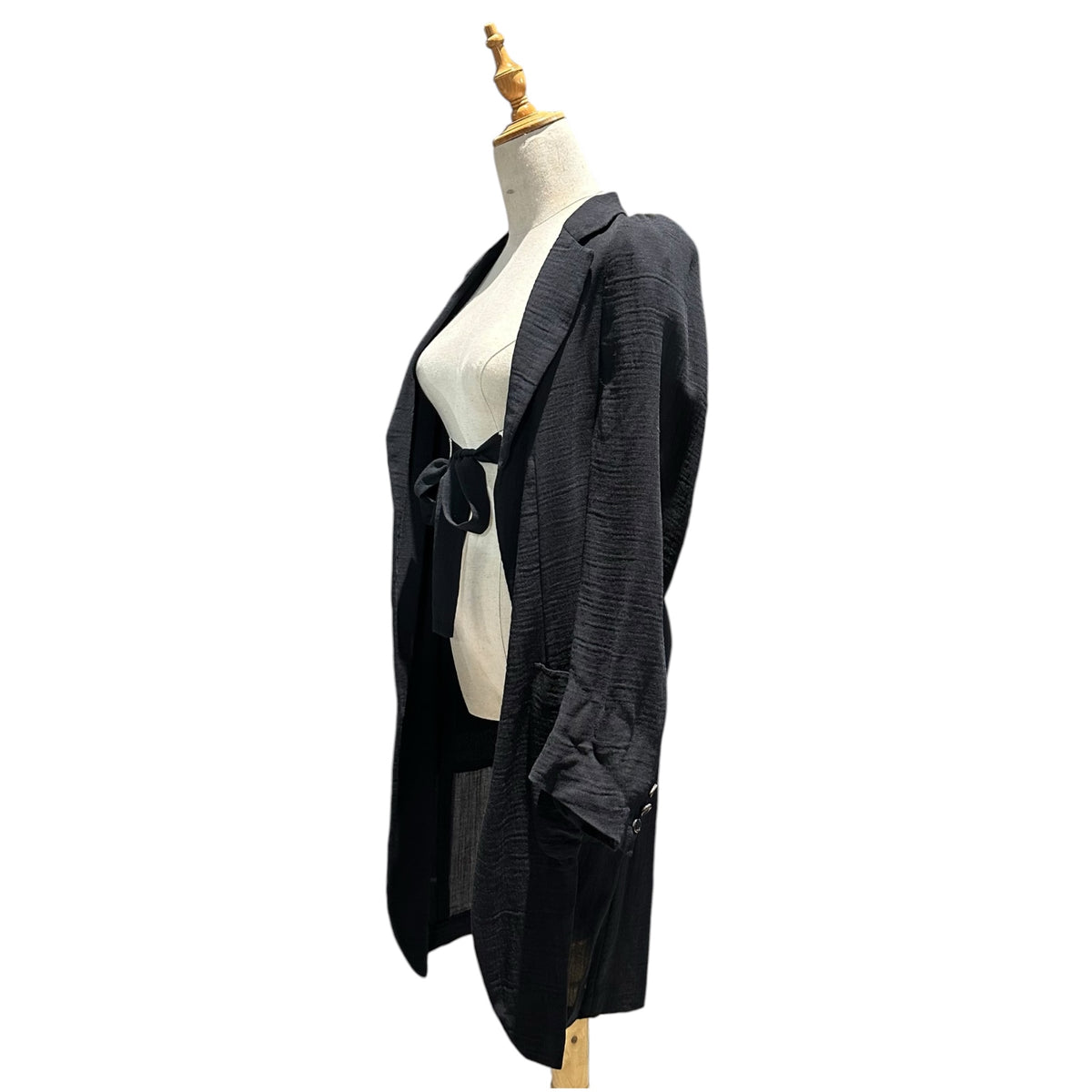 COMME des GARCONS(コムデギャルソン) 1994SS Buttonless Gown Coat with Elastic Belt ゴム ベルト ボタンレス ガウン コート GJ-10019S FREE ブラック×ホワイト AD1993 90s アーカイブ