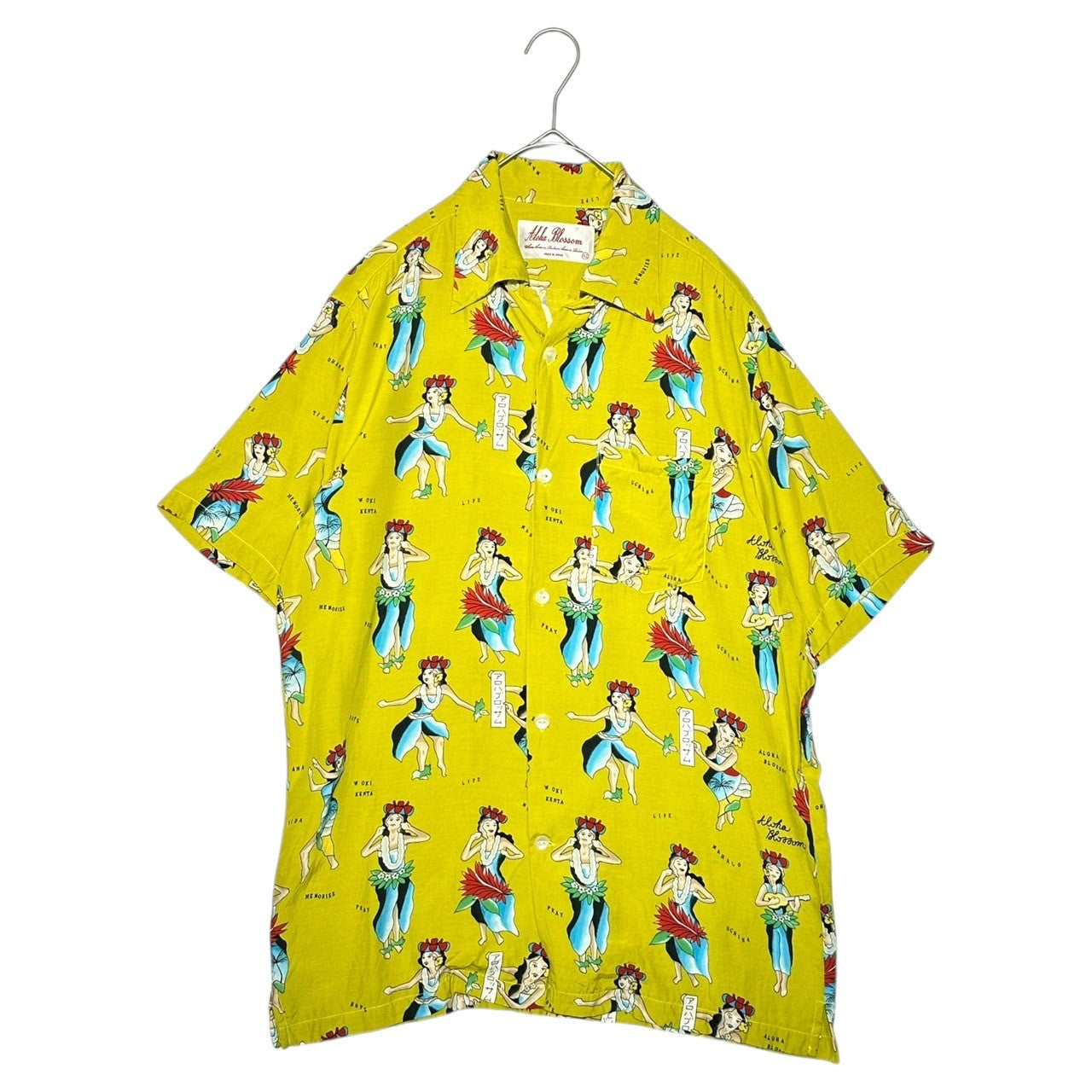 Aloha Blossom(アロハブロッサム) " Hula Girl " Aloha Shirts / Lemon フラガール アロハシャツ レモン 42(L) イエロー W-OKI KENTA氏書下ろしグラフィック