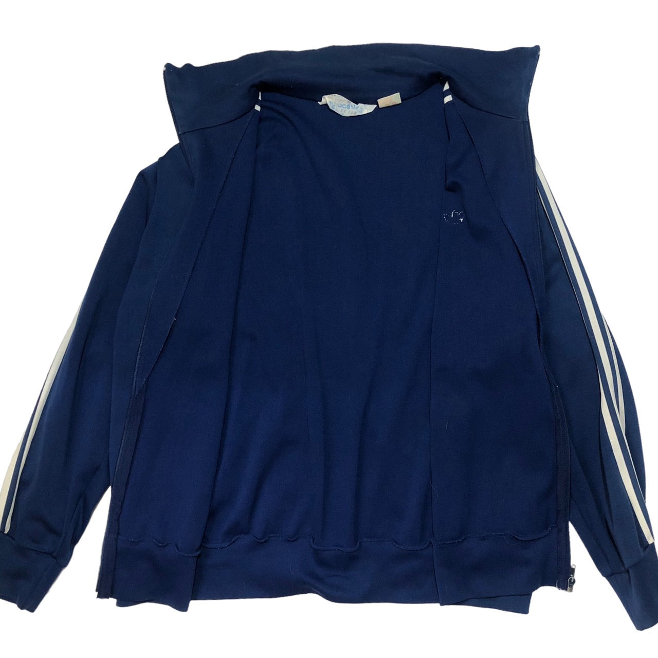 adidas(アディダス) 70-80's Vintage Track jacket/ヴィンテージトラックジャケット/スリーストライプ 表記無し(XLサイズ程度) ネイビー×ホワイト ワッペントレフォイル ロゴ/三角タグ
