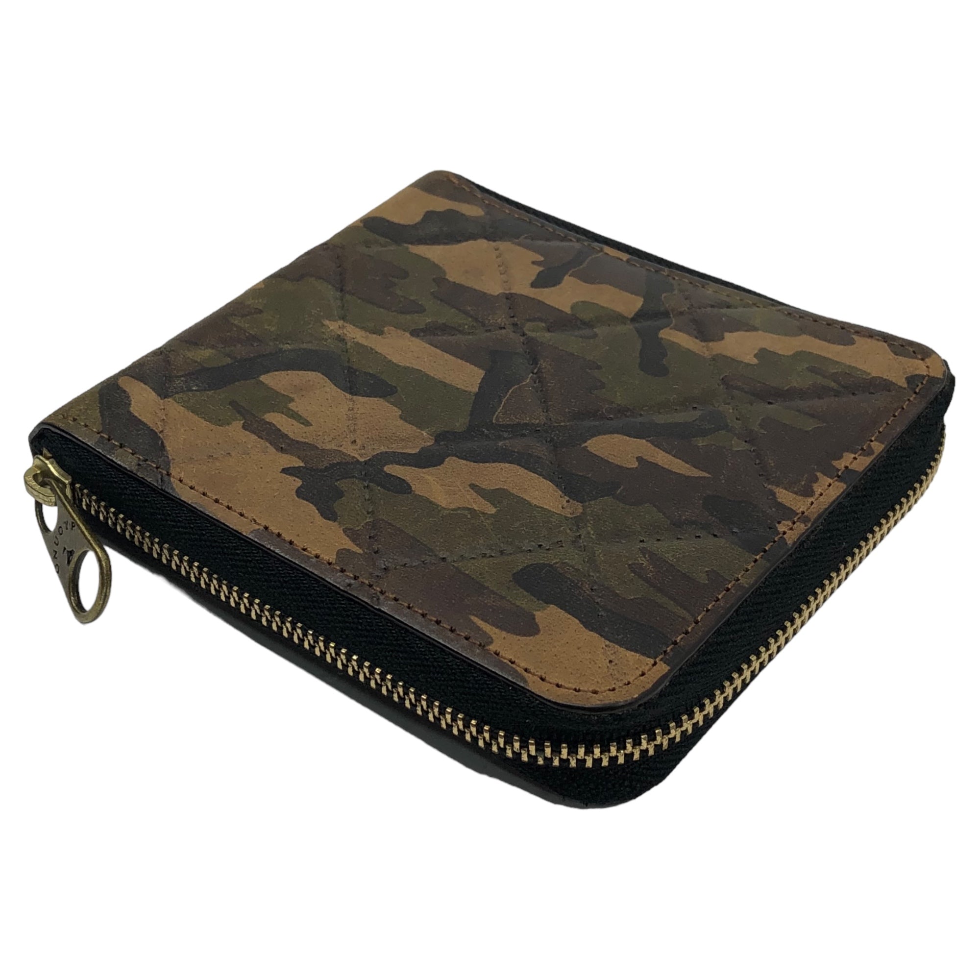 GNUOYP(ニュピ) Round zipper camouflage quilted wallet ラウンドファスナー カモフラ コンパクト ウォレット カーキ 2つ折り 財布