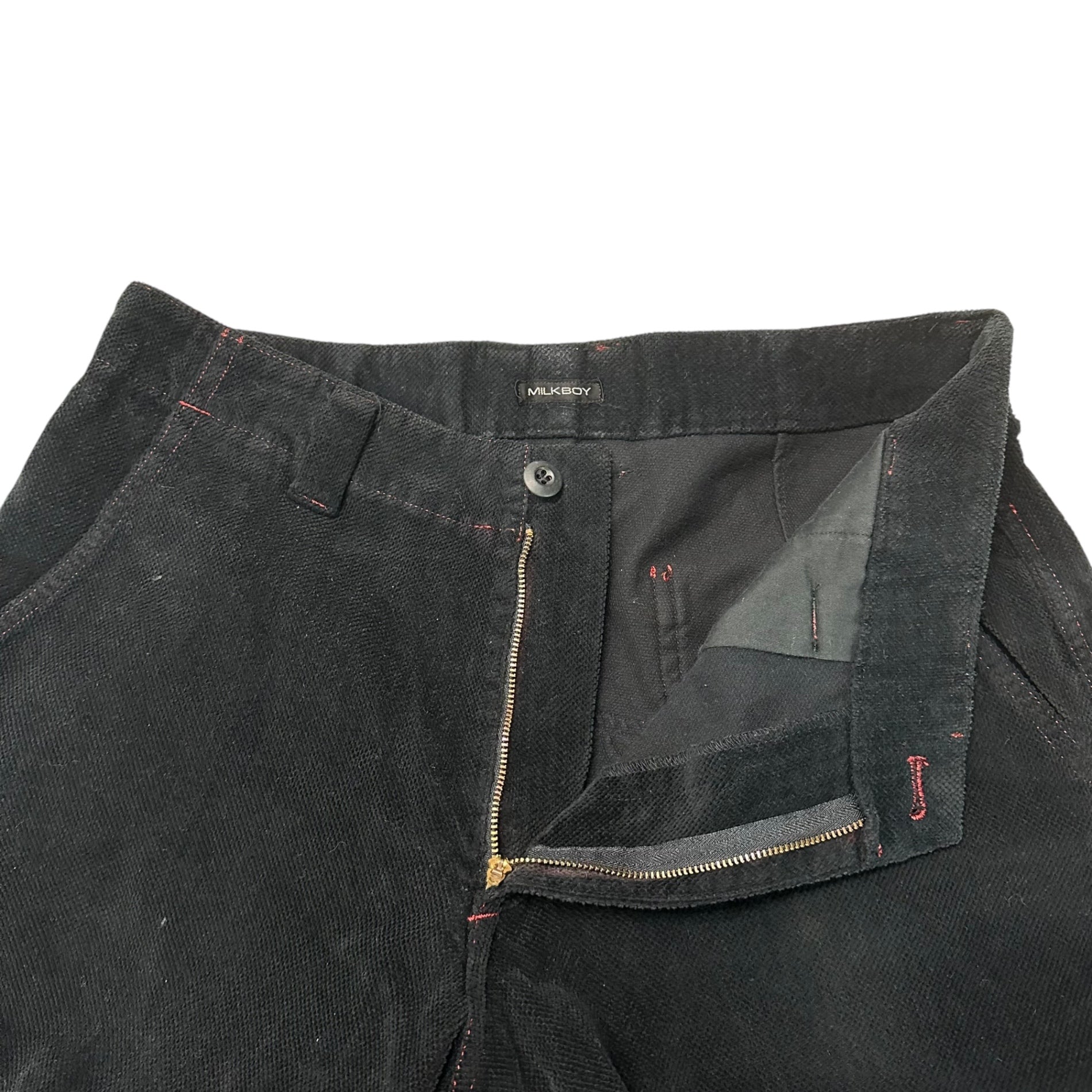 MILKBOY(ミルクボーイ) 90~00's Punk Hem Pocket Red Stitch Cropped Pants 90年 00年代 裾ポケット レッドステッチ クロップドパンツ 0P-0086 FREE(L程度) ブラック×レッド