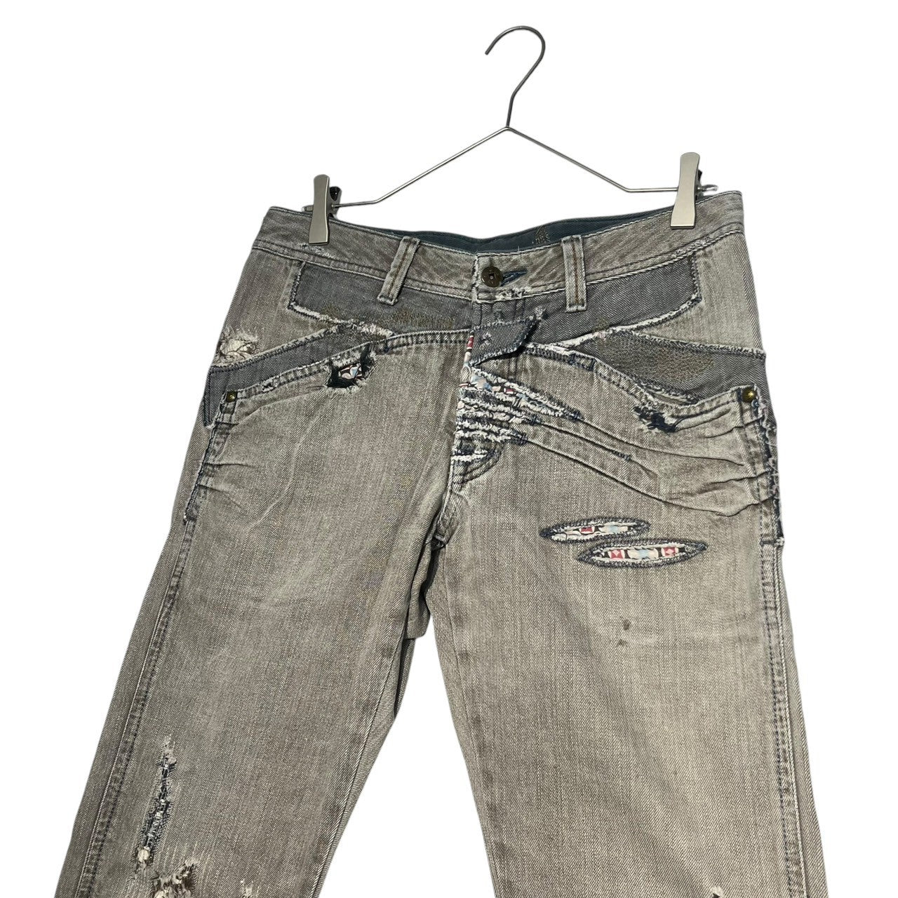 MARITHE FRANCOIS GIRBAUD(マリテフランソワジルボー) 00's Vintage processed straight denim pants ヴィンテージ加工 ストレート デニム パンツ M7-1113 M グレー Y2K
