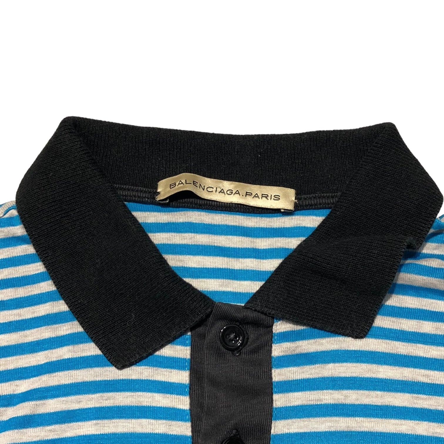 BALENCIAGA(バレンシアガ) BB ロゴ ボーダー 半袖 ポロシャツ S ブルー×グレー