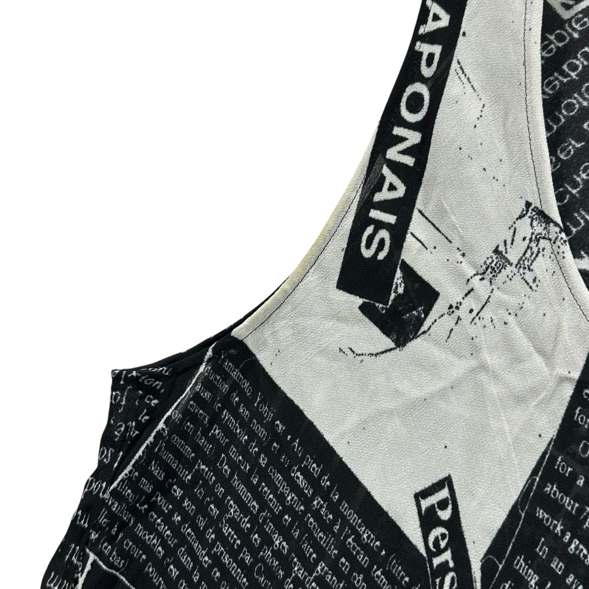 Y's(ワイズ) Newspaper Print Rayon Sleeveless Blouse ニュースペーパー プリント レーヨン ノースリーブ ブラウス YY-B23-225 3 ブラック×ホワイト